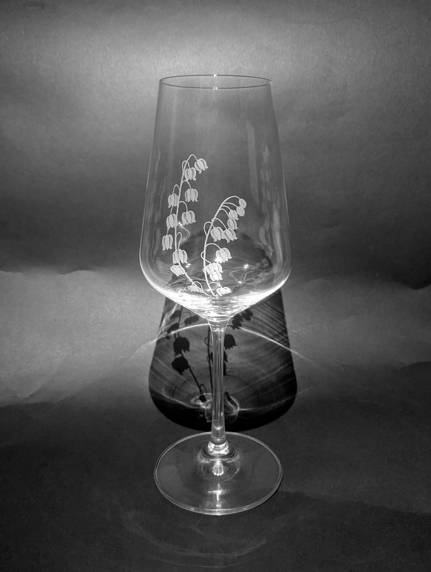 Hand Engraved Floral Wine Glasses - Lily of the Valley Gift