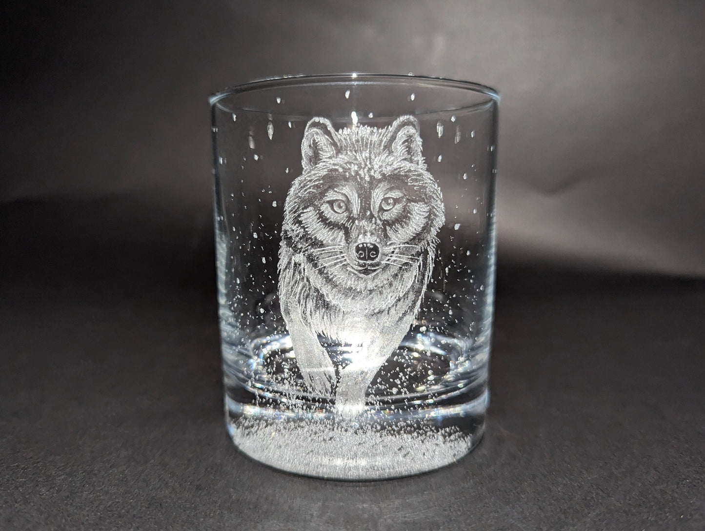 Hand Engraved Wolf Whisky Glass – Custom Wolf Glass Art Gift