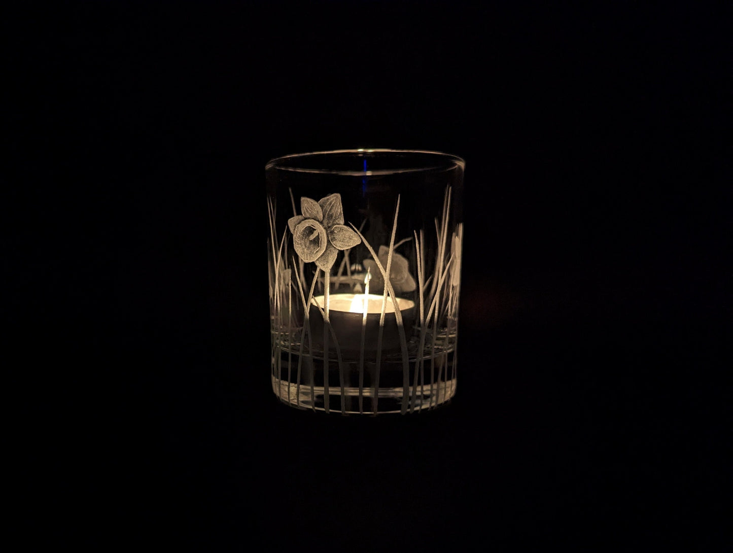 Hand Engraved Daffodil Tealight Holder - Personalised Candle Holder
