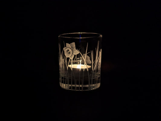 Hand Engraved Daffodil Tealight Holder - Personalised Candle Holder