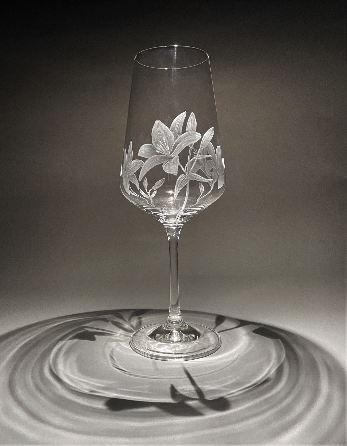 Hand Engraved Lilies Wine Glass - Unique Lily Gift