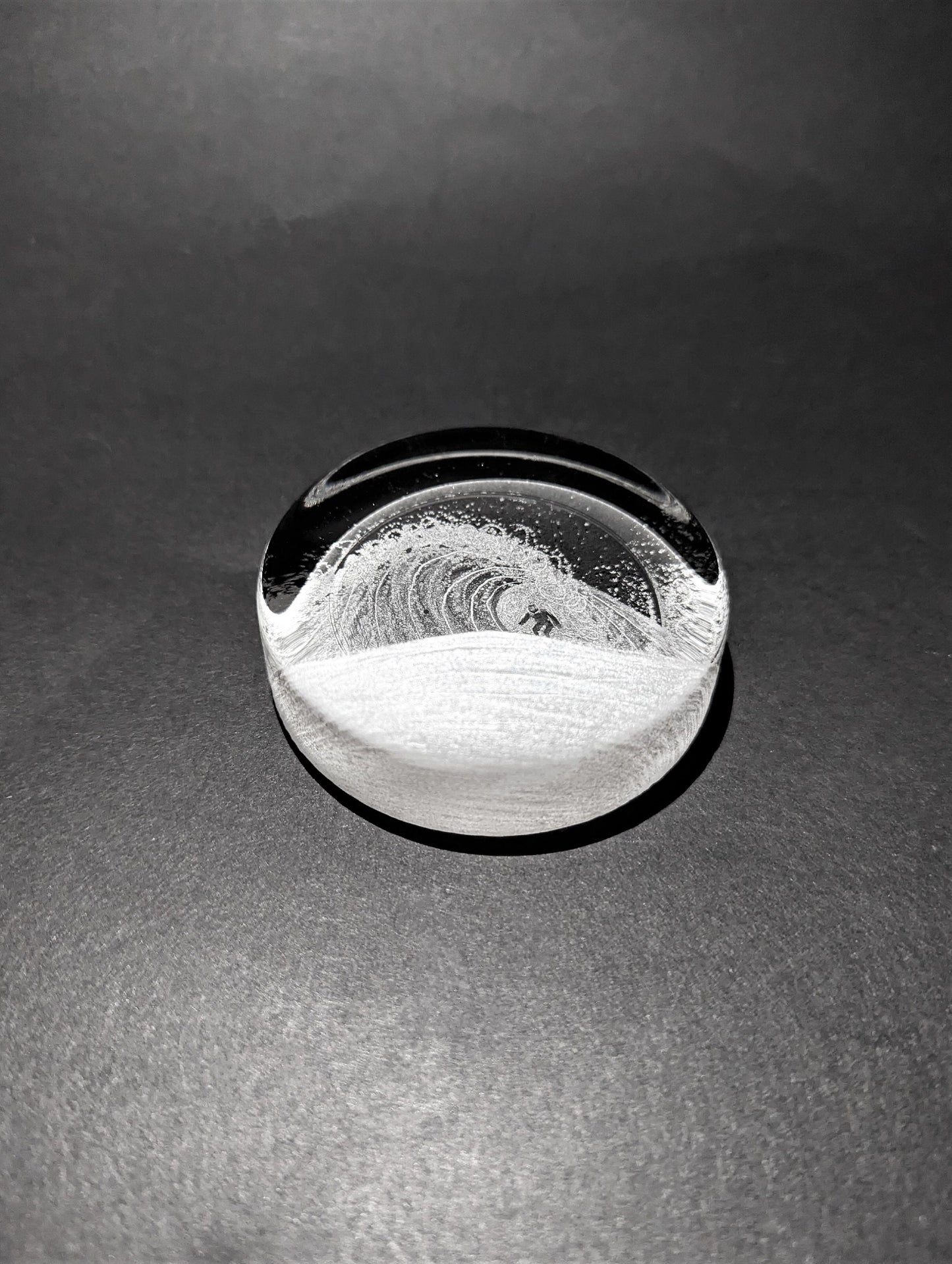 Hand Engraved Wave Paperweight - Surfing Glass Gift - Ocean Wave