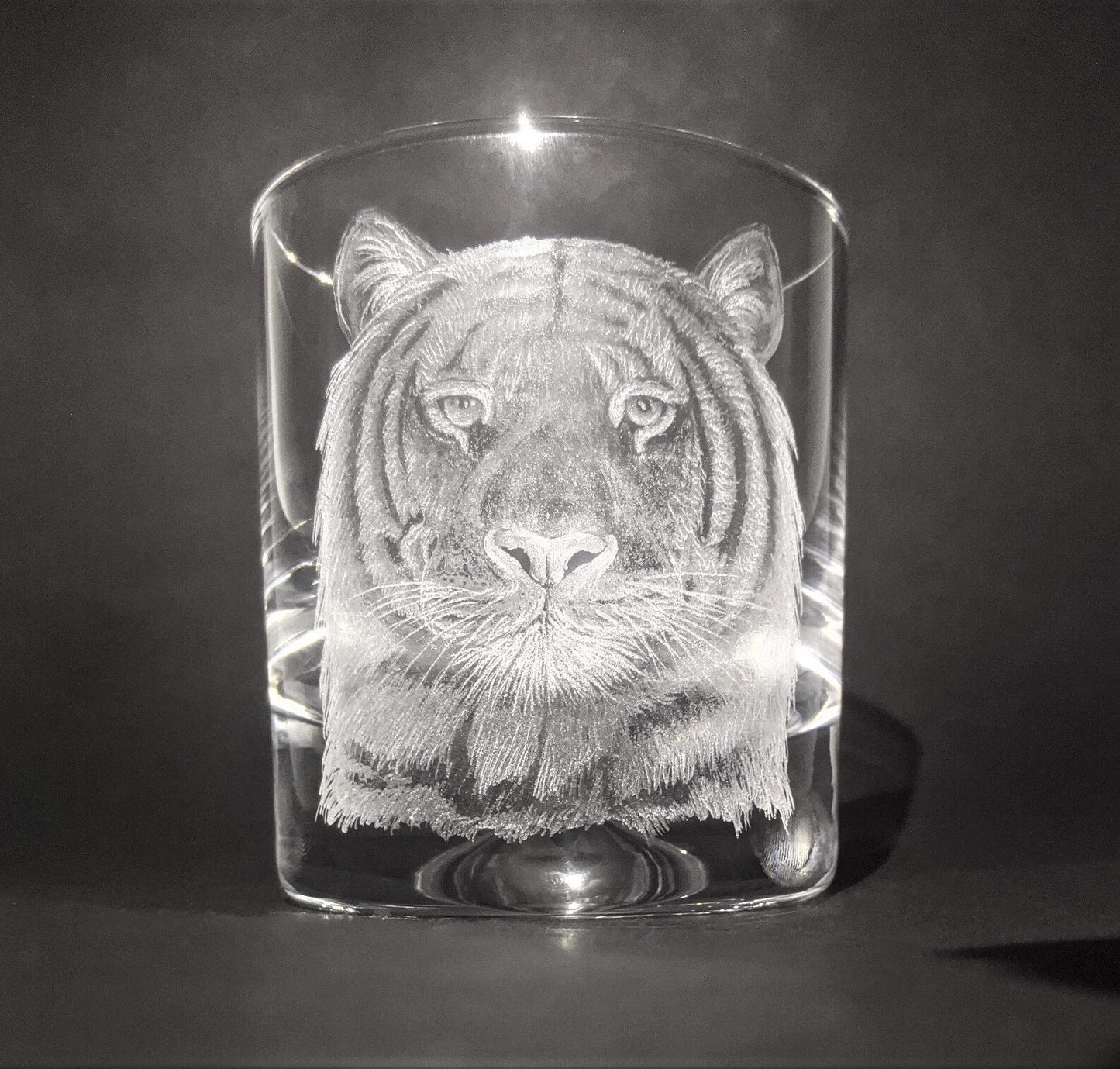 Hand Engraved Tiger Whisky Glass - Unique Tiger Gifts