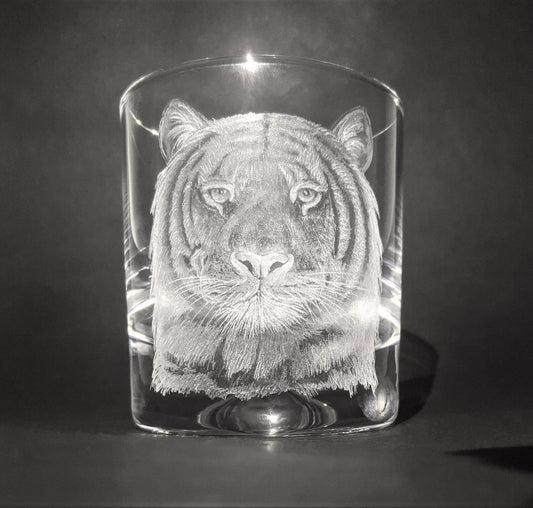 Hand Engraved Tiger Whisky Glass - Unique Tiger Gifts