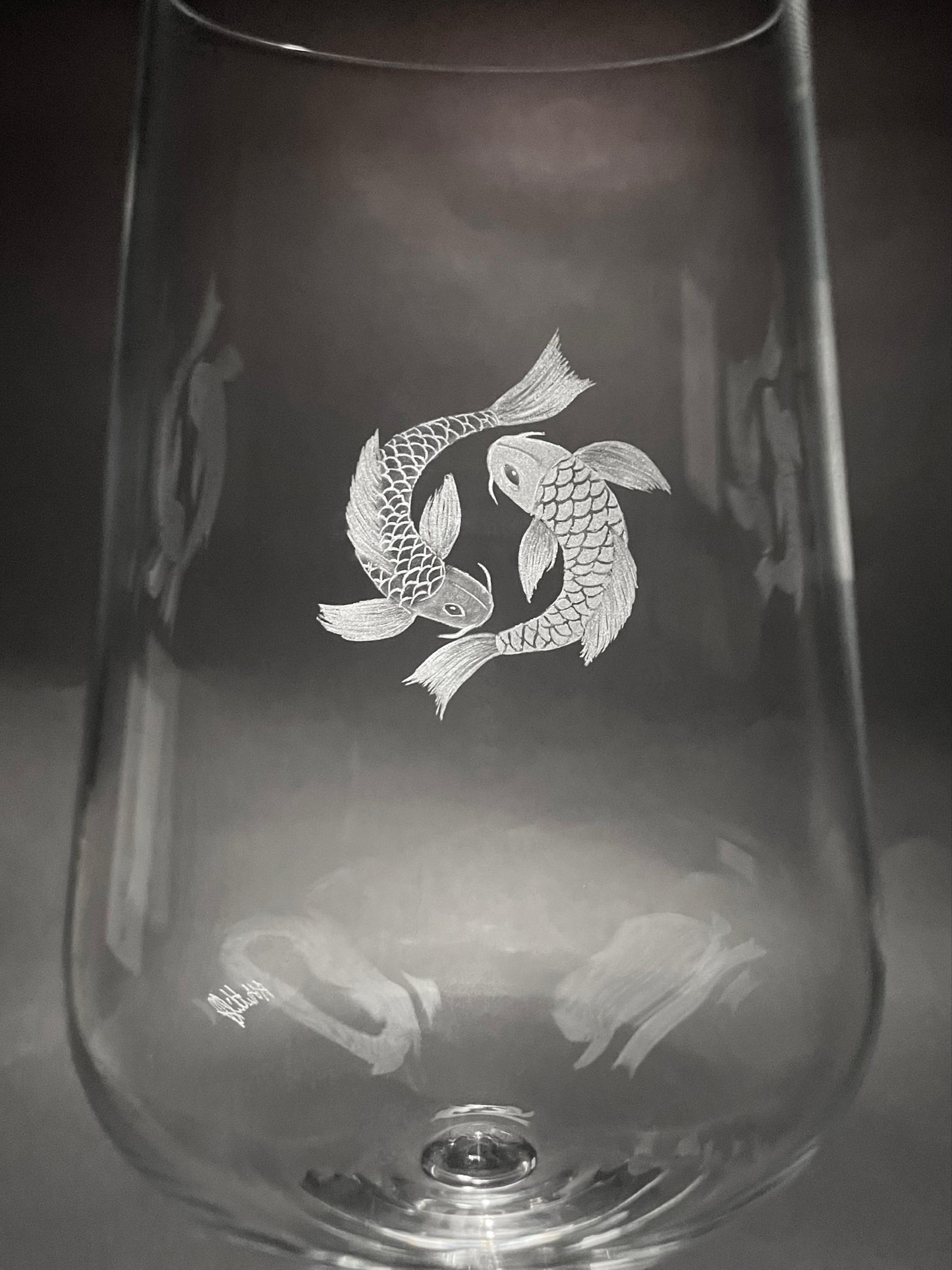 Hand Engraved Yin Yang Koi Wine Glass – Unique Koi Fish Gift
