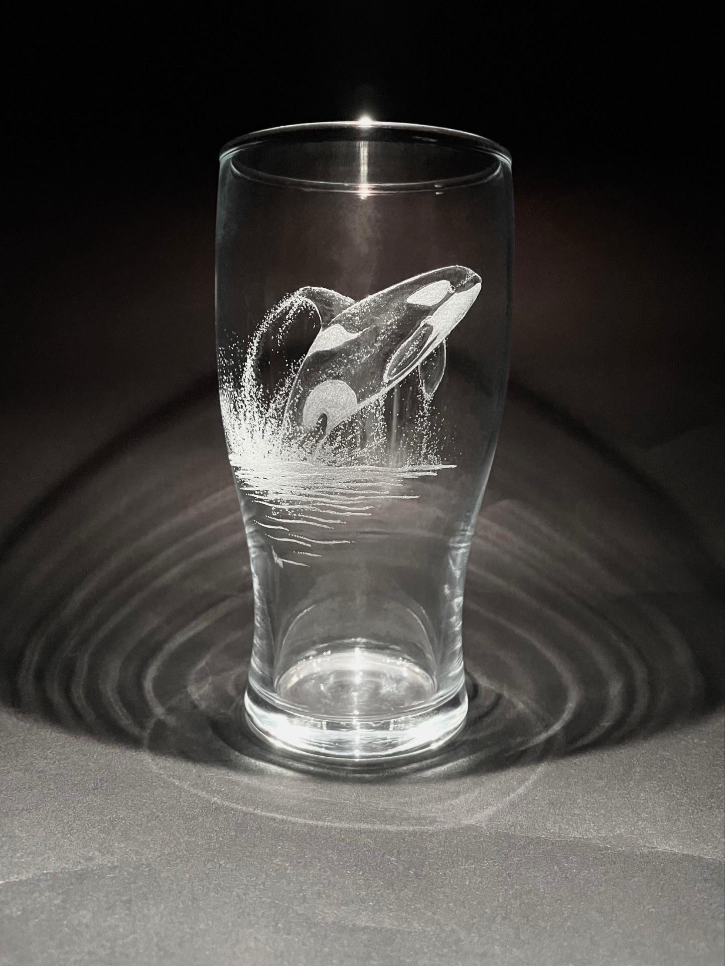Hand Etched Orca Whale Pint Glass - Killer Whale Gift