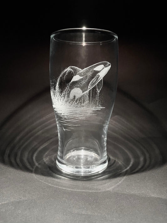 Hand Etched Orca Whale Pint Glass - Killer Whale Gift