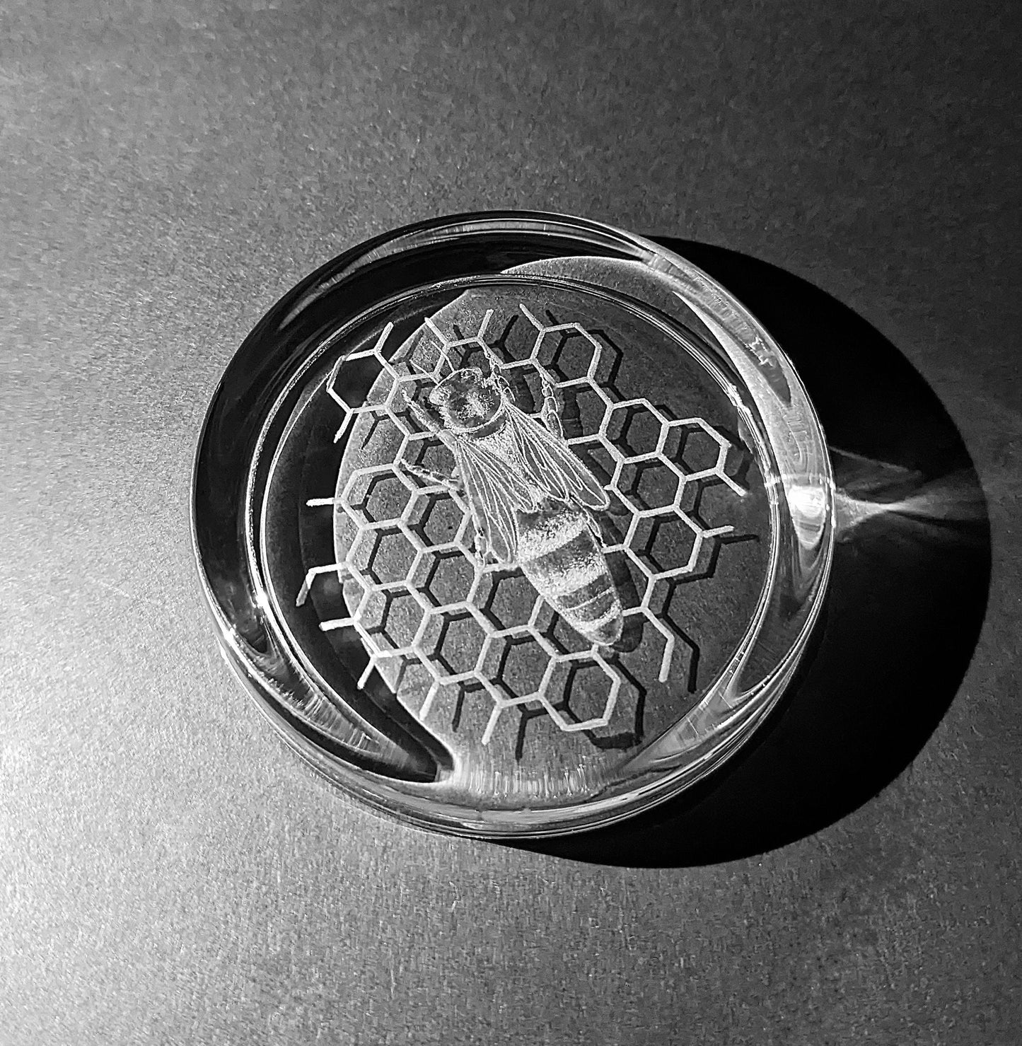 Unique Queen Bee Paperweight - Engraved Honeycomb and Bee Paperweight