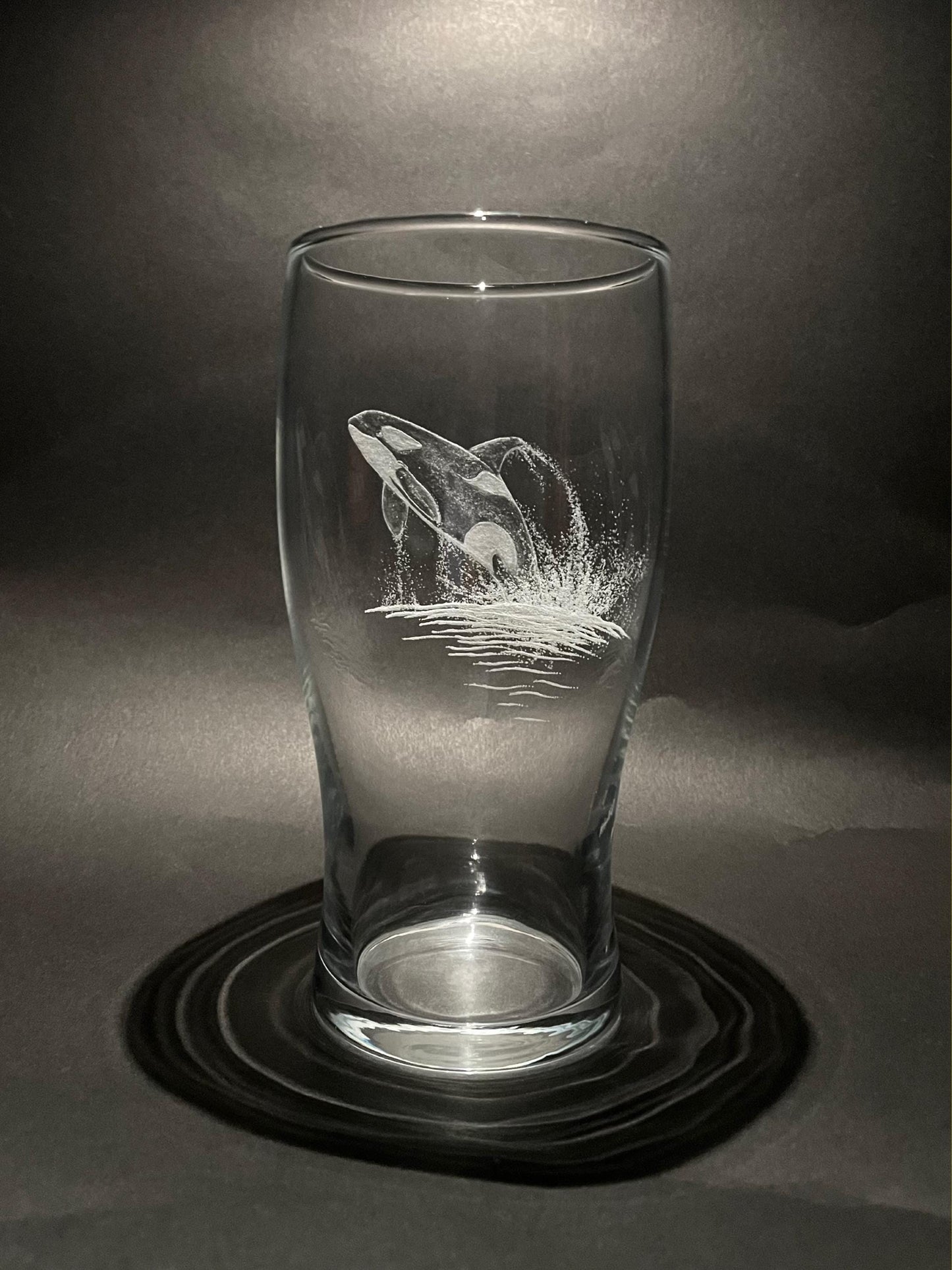 Hand Etched Orca Whale Pint Glass - Killer Whale Gift