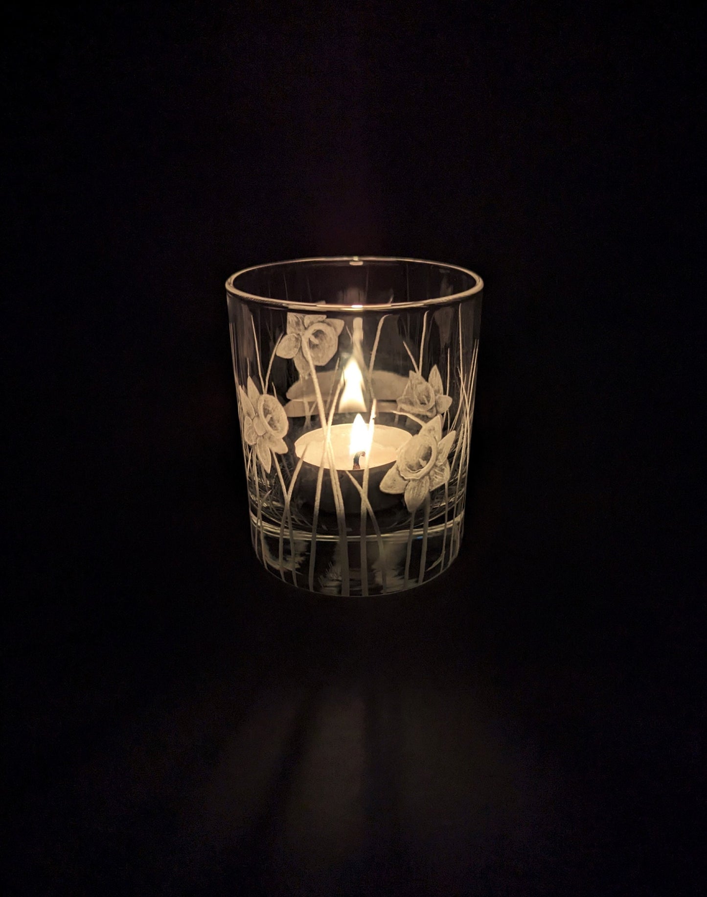 Hand Engraved Daffodil Tealight Holder - Personalised Candle Holder