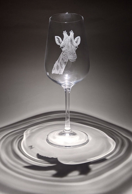 Hand Engraved Giraffe Wine Glass – Personalized Animal Gift