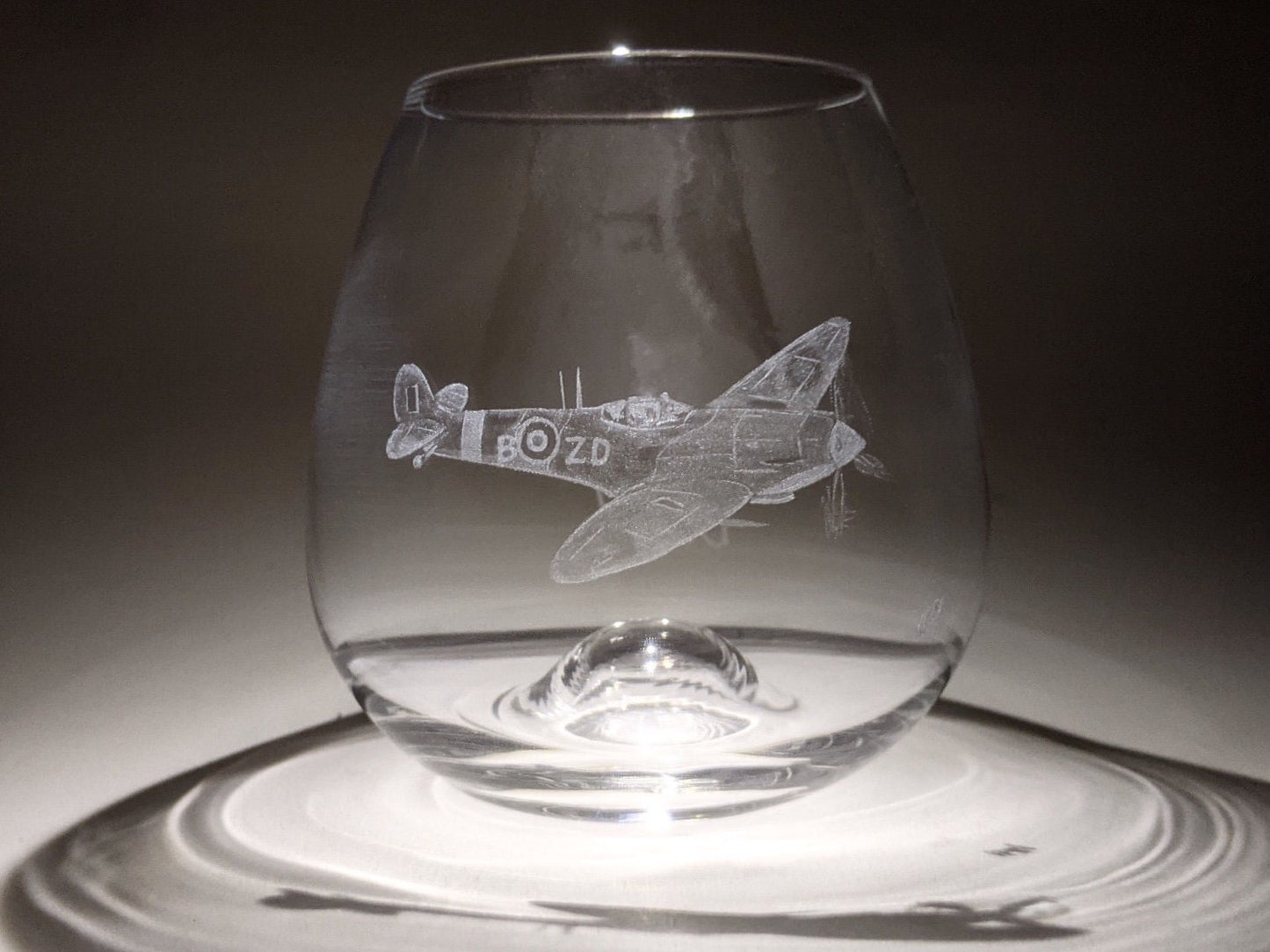 Hand Engraved Spitfire Whisky Glass - Spitfire Plane Gift - Whisky/Water/wine Glass