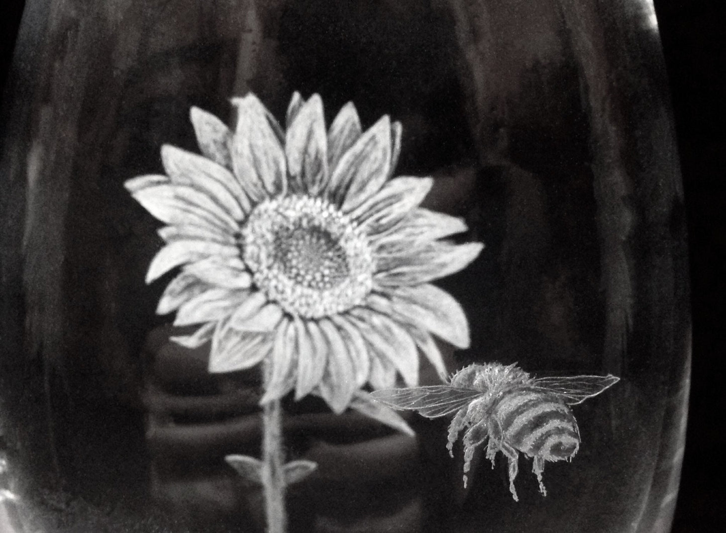 Hand Engraved Sunflower and Bee Vase - Unique Flower and Bee Gift