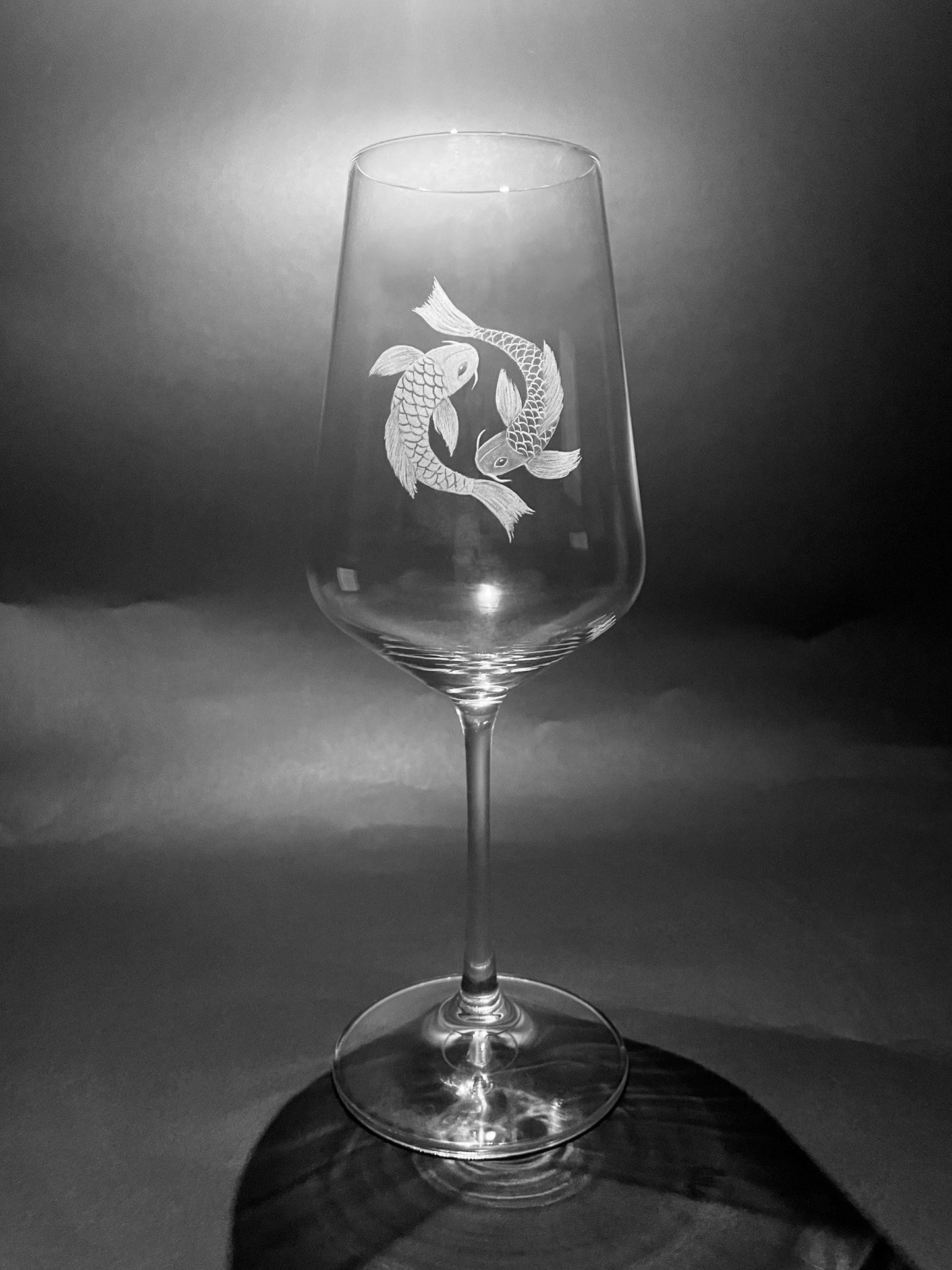 Hand Engraved Yin Yang Koi Wine Glass – Unique Koi Fish Gift