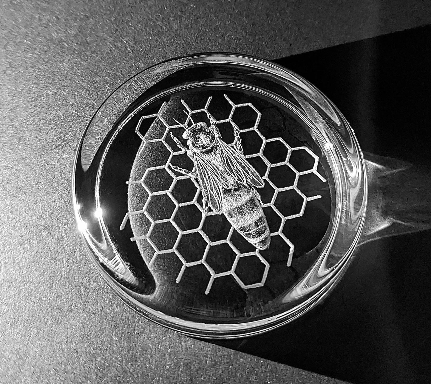Unique Queen Bee Paperweight - Engraved Honeycomb and Bee Paperweight