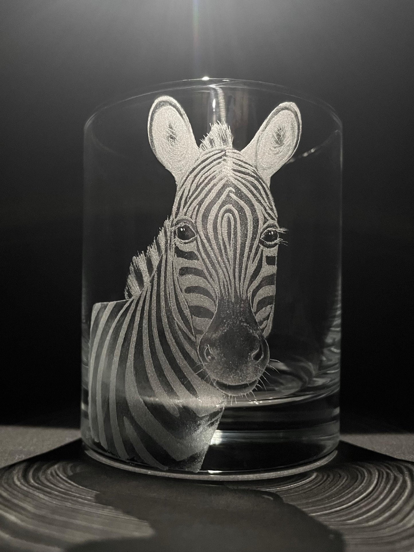 Hand Engraved Zebra Whisky Glass - Personalised Zebra Gift