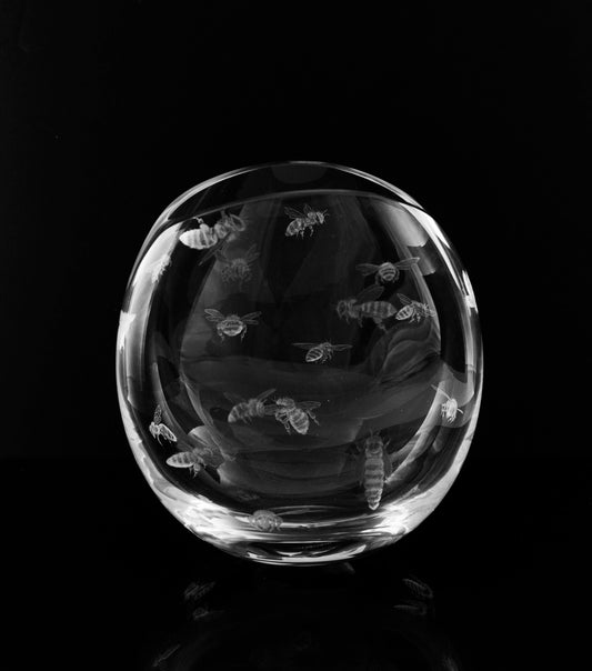 Hand Engraved Bee Swarm Vase - Dartington Crystal Bee Vase - Honey Bee Gift