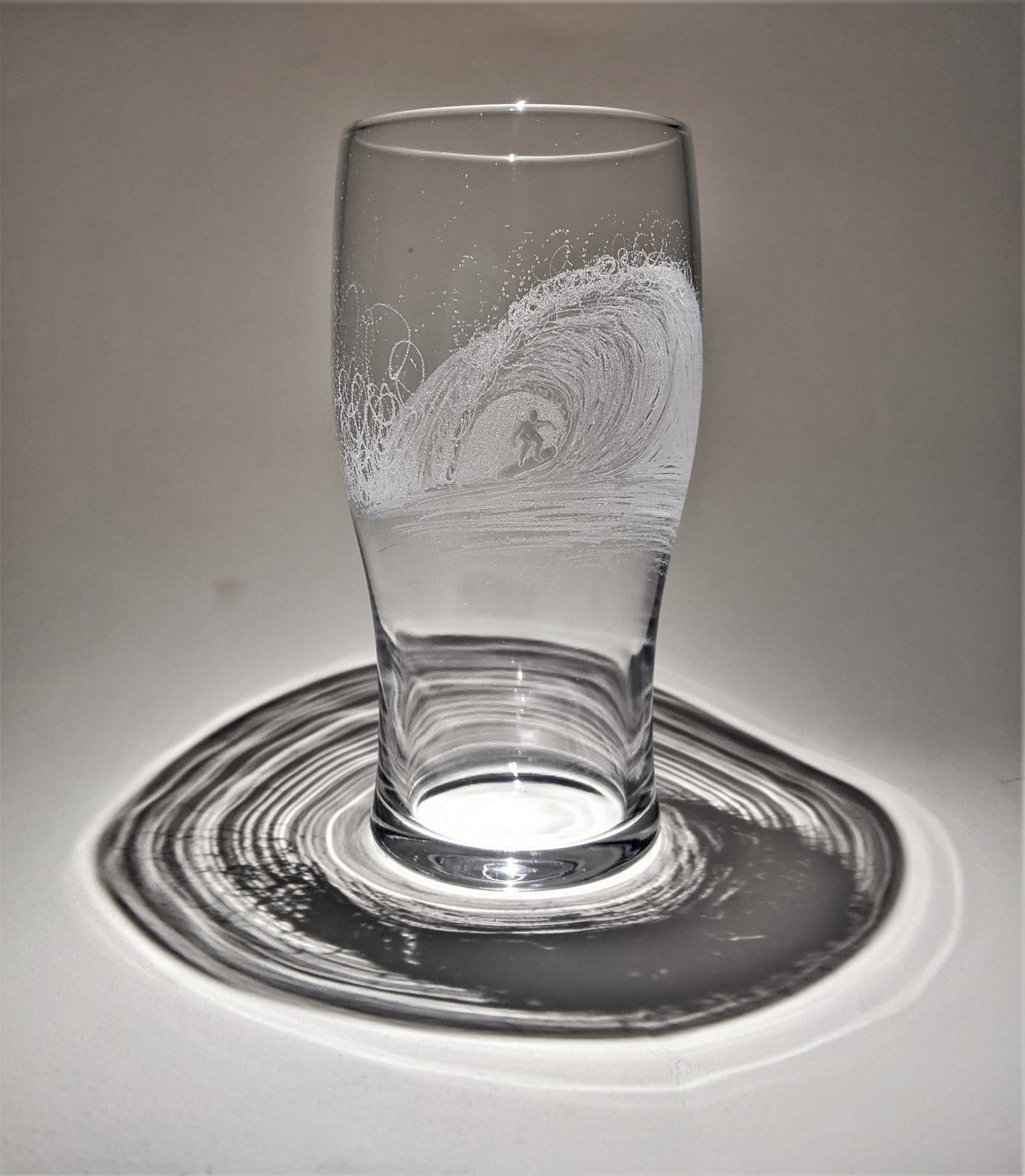 Hand Engraved Surfer Pint Glass - Surfing Beer Glass Gift