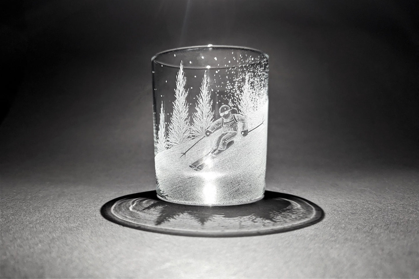 Hand Engraved Skiing Whisky Glasses - Unique Skier Gift