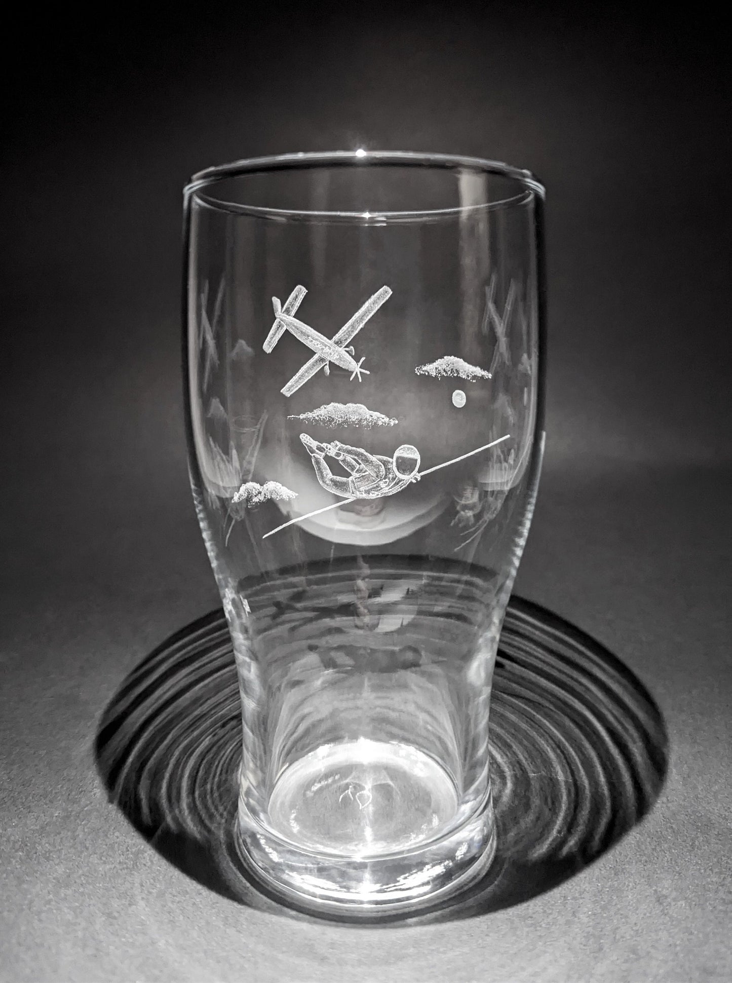 Hand Engraved Skydiving Pint Glass - Unique Skydiver Gift
