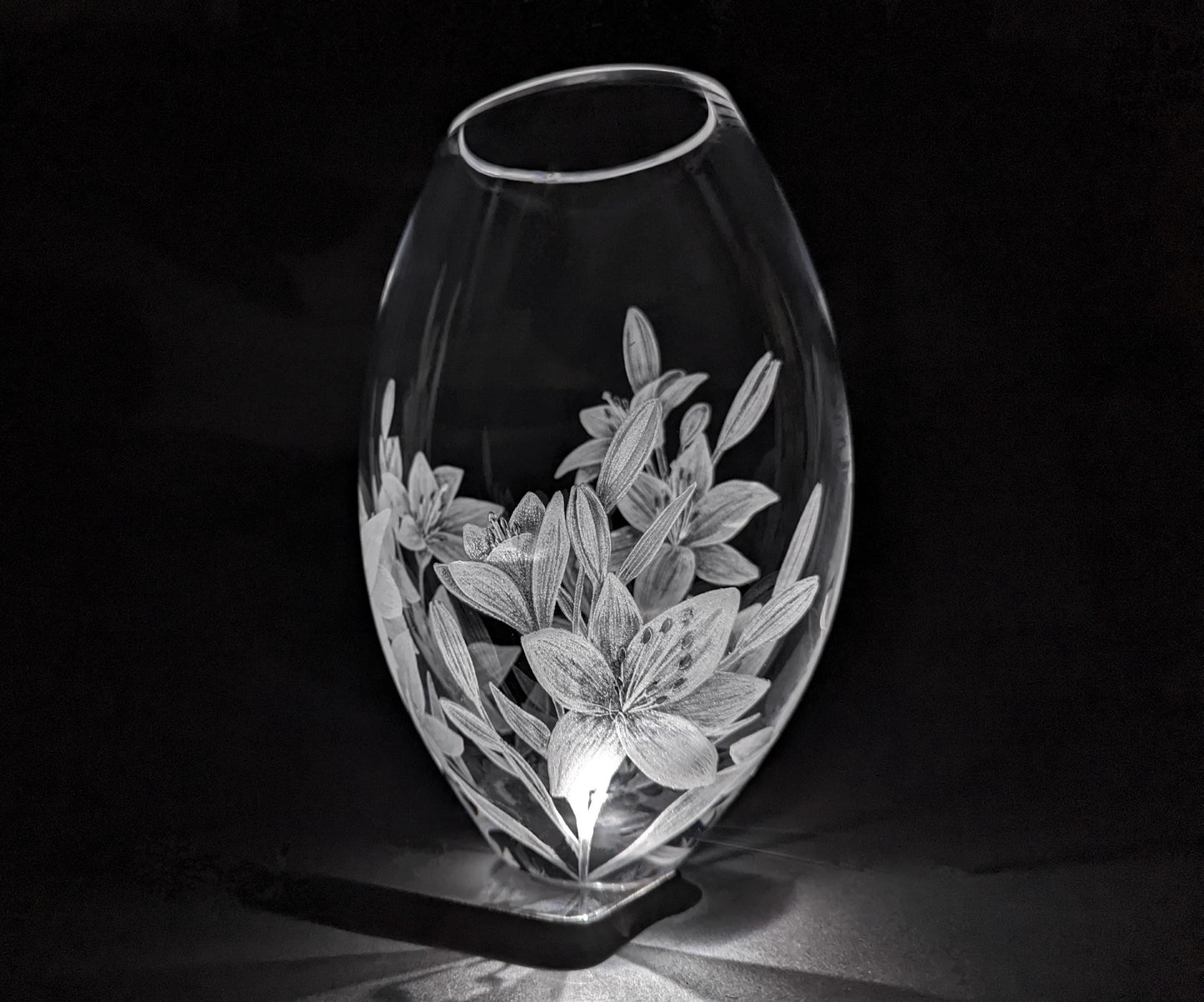 Floral Hand Engraved Crystal Vase - Beautiful Unique Lily Gift