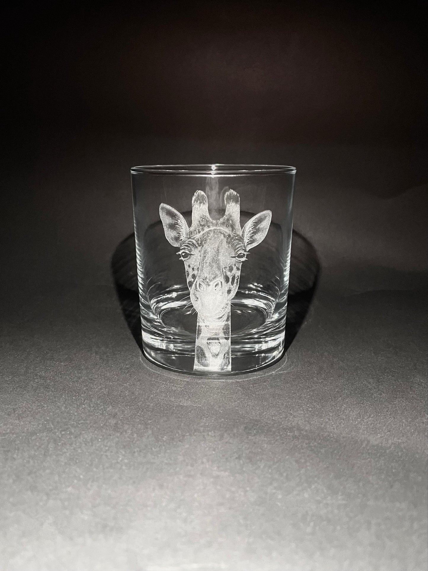 Hand Engraved Giraffe Whisky Glass - Unique Giraffe Gift