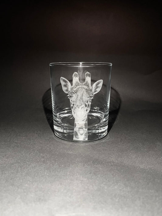Hand Engraved Giraffe Whisky Glass - Unique Giraffe Gift