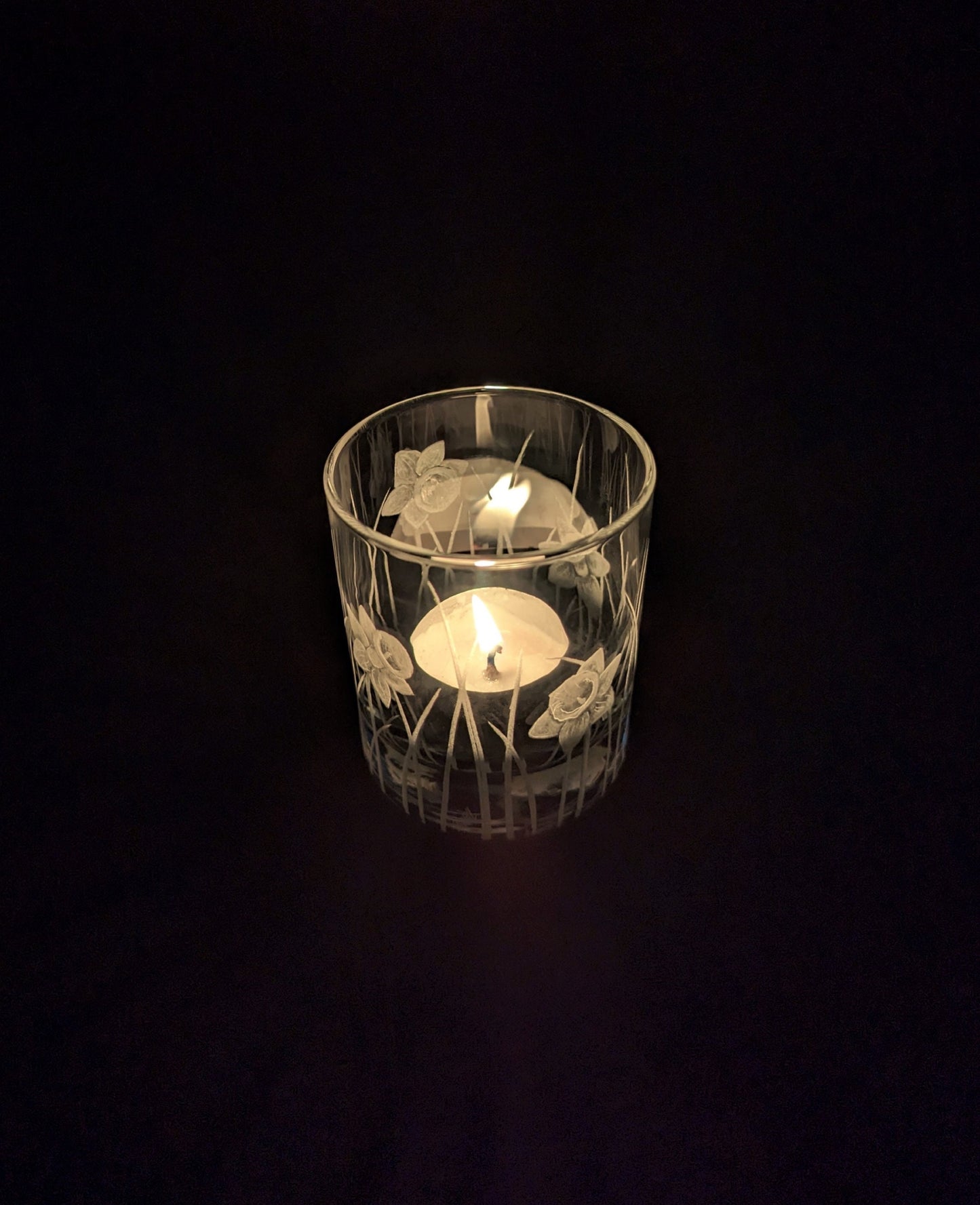 Hand Engraved Daffodil Tealight Holder - Personalised Candle Holder