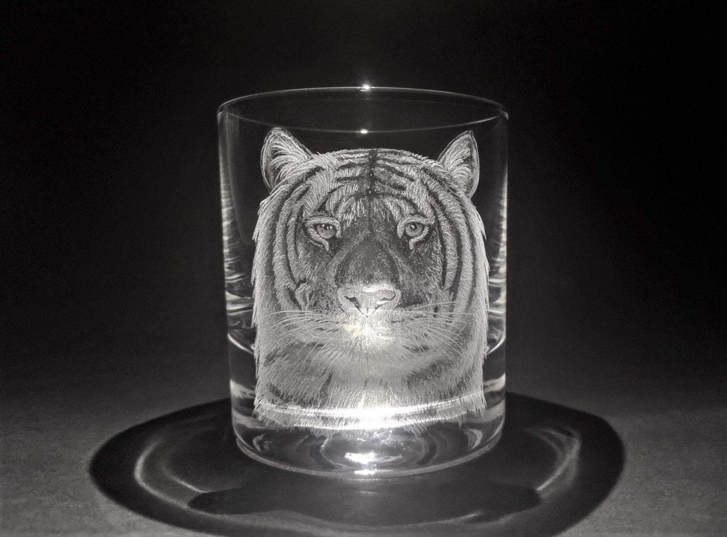 Hand Engraved Tiger Whisky Glass - Unique Tiger Gifts