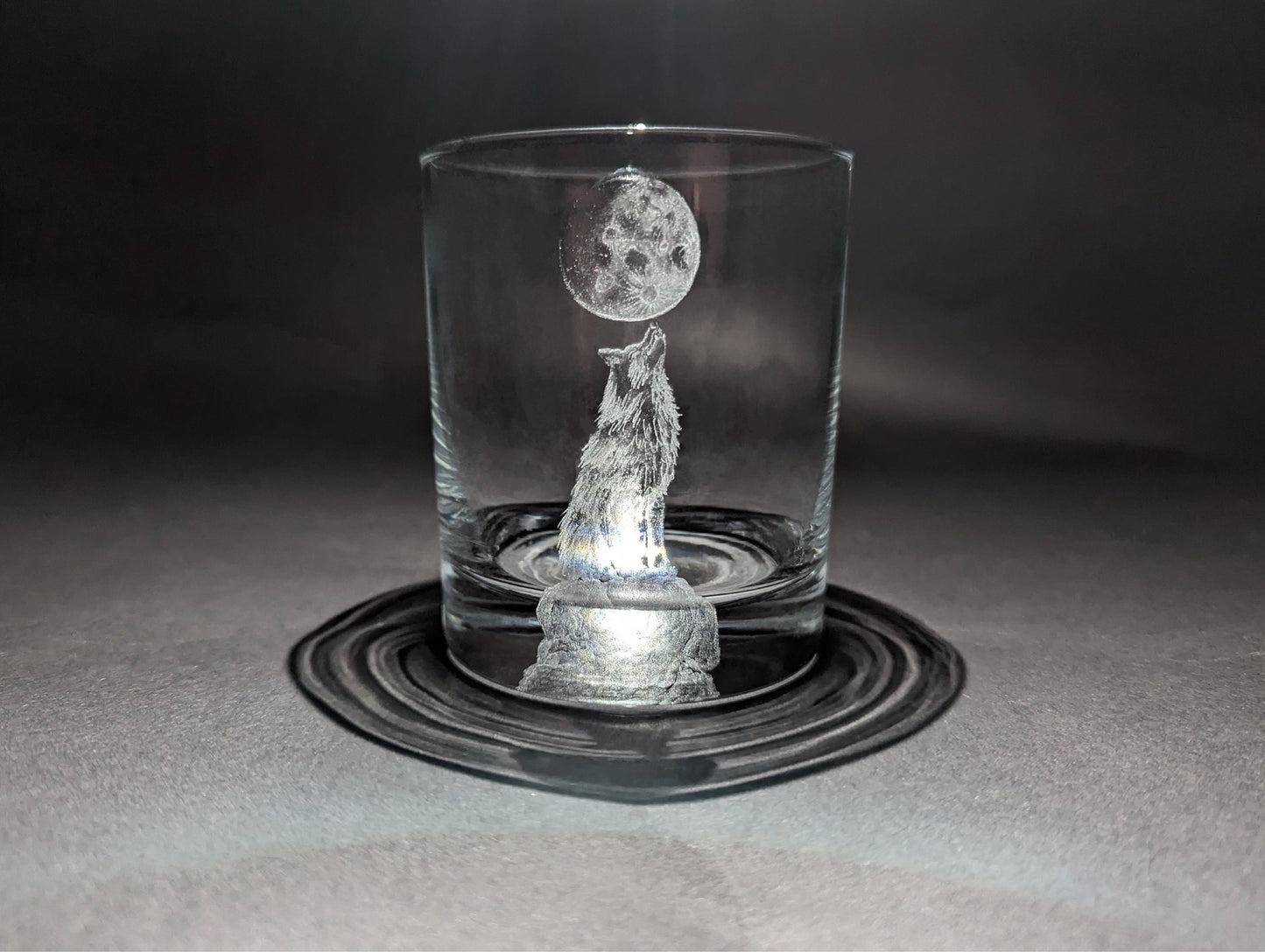 Hand Engraved Wolf Whisky Glass – Custom Wolf Glass Art Gift