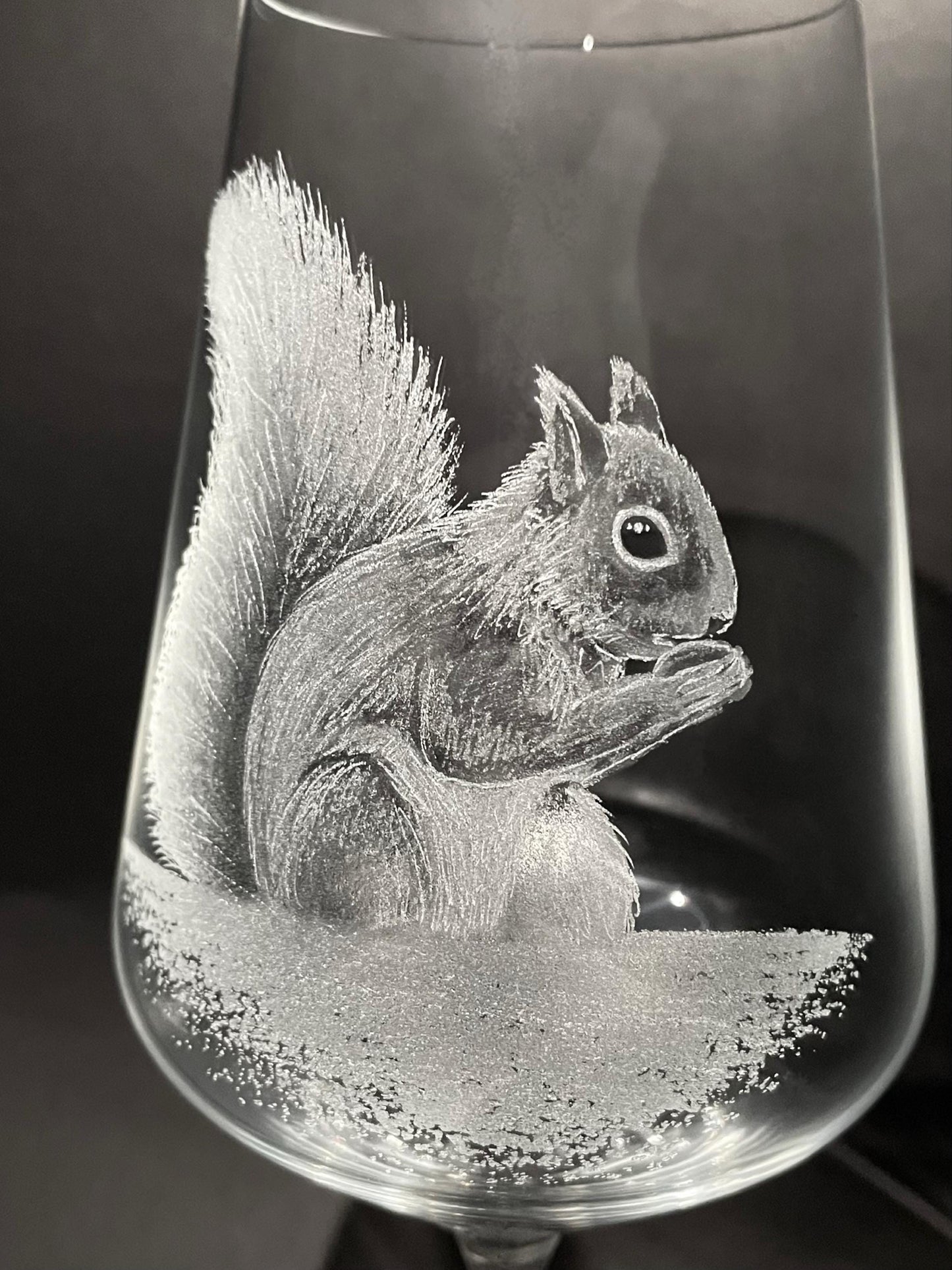 Hand Engraved Squirrel Wine Glass - Personalisable Squirrel Glass Gift