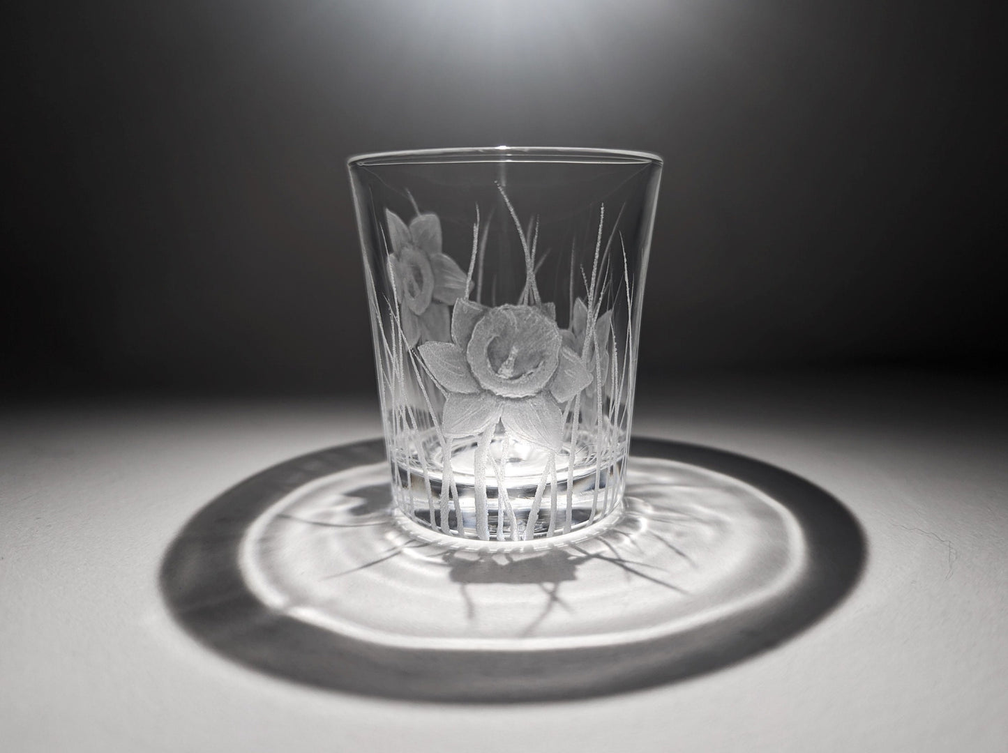 Floral Shot Glass - Hand Engraved Daffodil Liqueur Glass