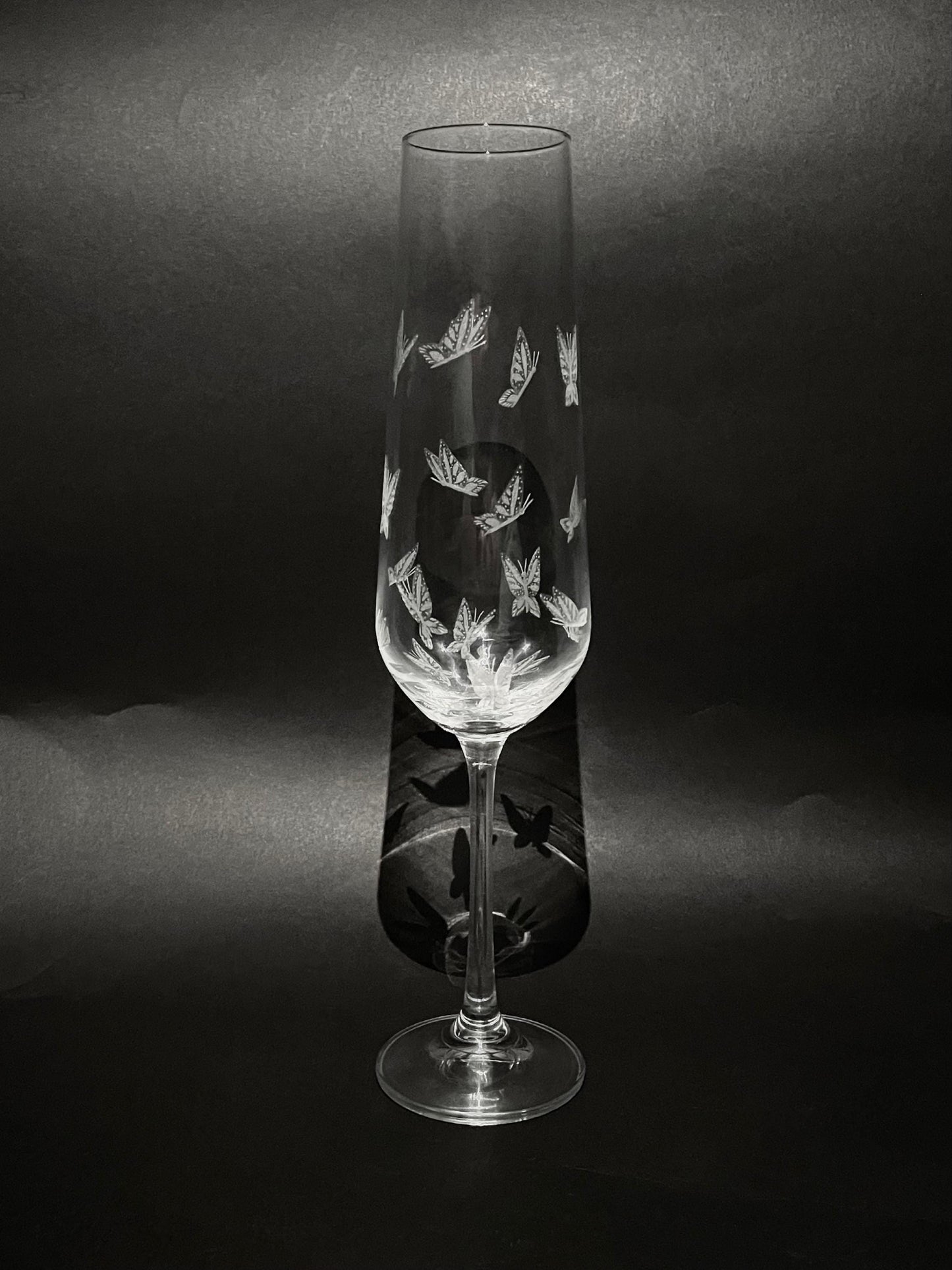 Hand Engraved Butterflies Champagne Glass - Butterfly Gift