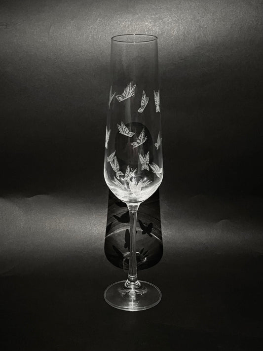 Hand Engraved Butterflies Champagne Glass - Butterfly Gift