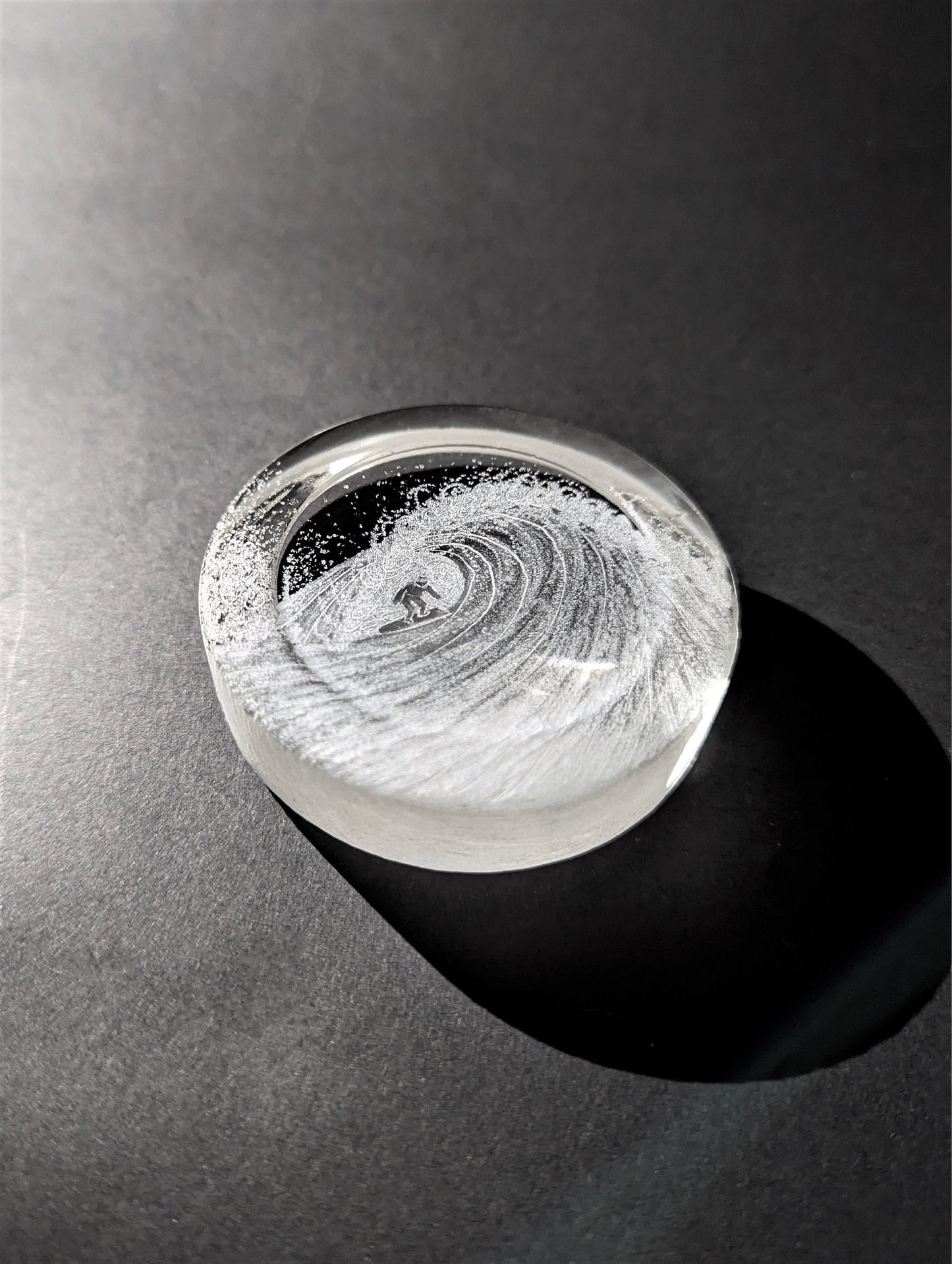 Hand Engraved Wave Paperweight - Surfing Glass Gift - Ocean Wave