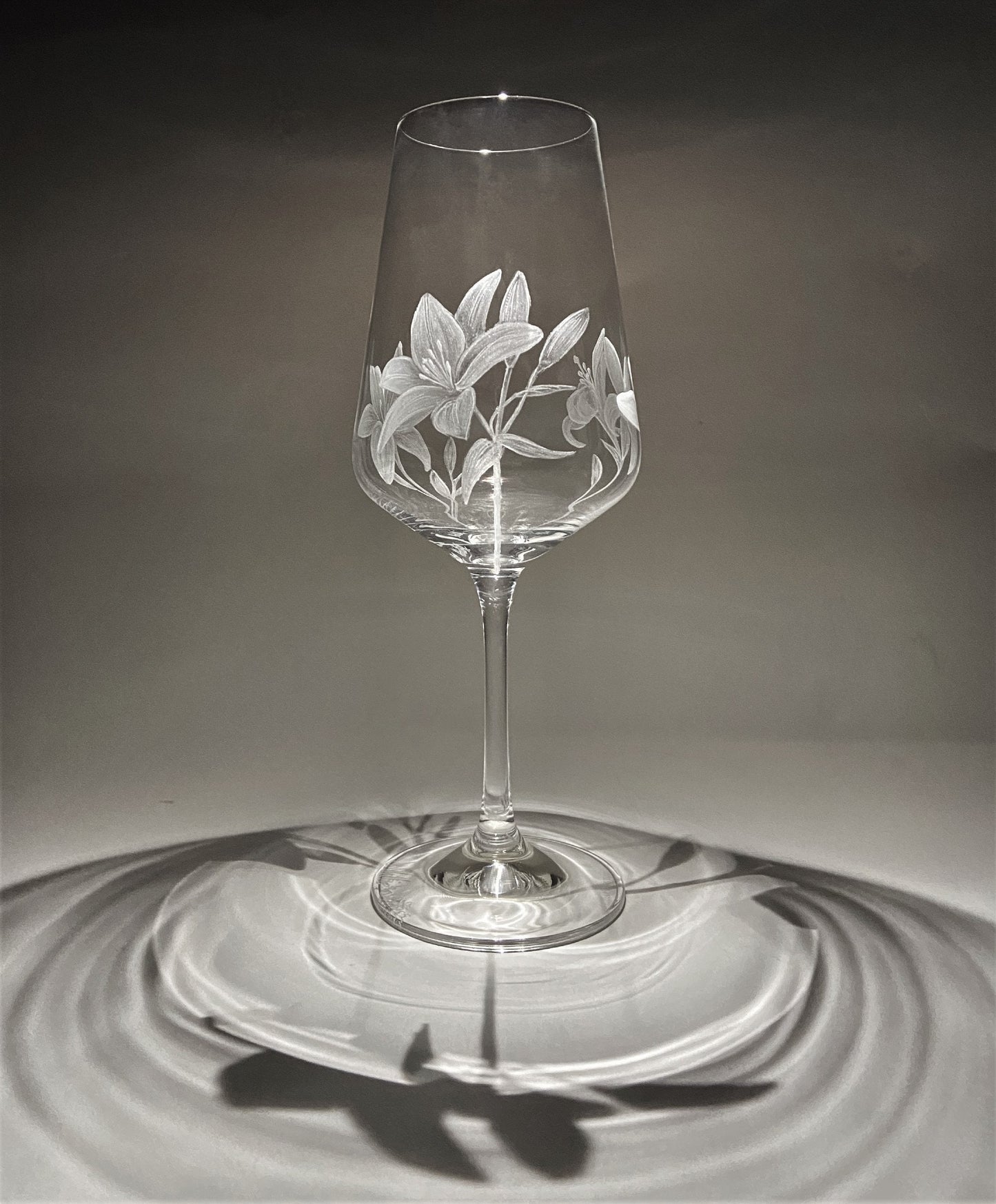 Hand Engraved Lilies Wine Glass - Unique Lily Gift