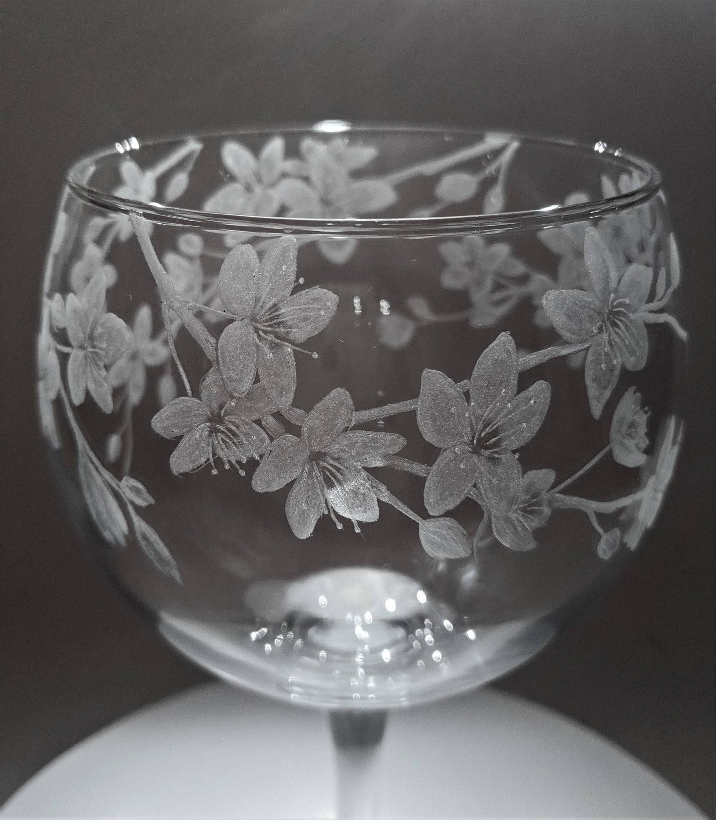 Hand Engraved Cherry Blossom Gin Glass – Floral Glass Gift