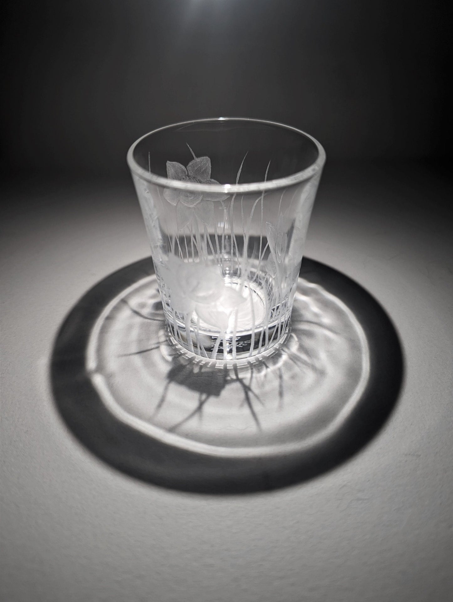 Floral Shot Glass - Hand Engraved Daffodil Liqueur Glass
