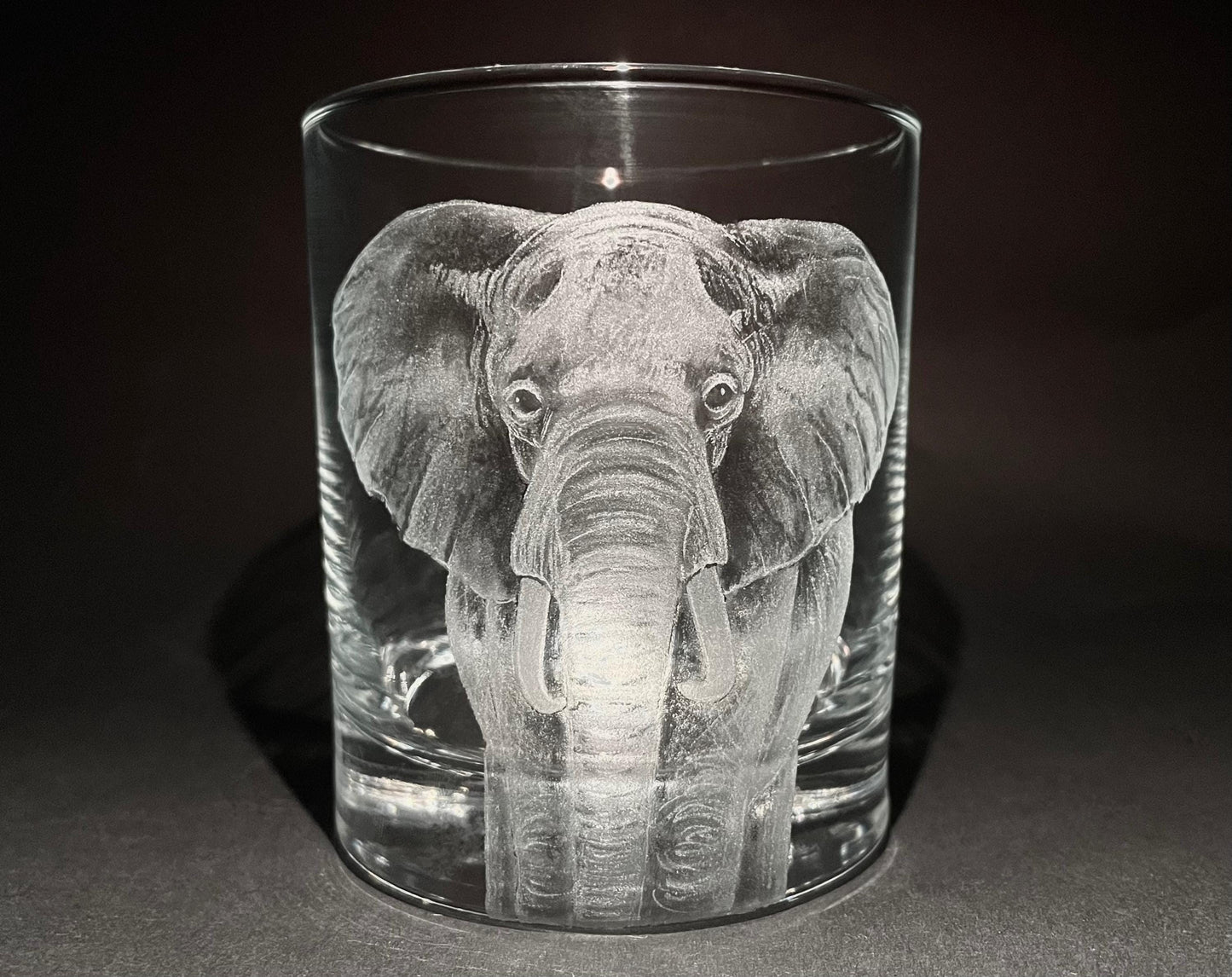 Hand Engraved Elephant Whisky Glass - Elephant Tumbler Gift