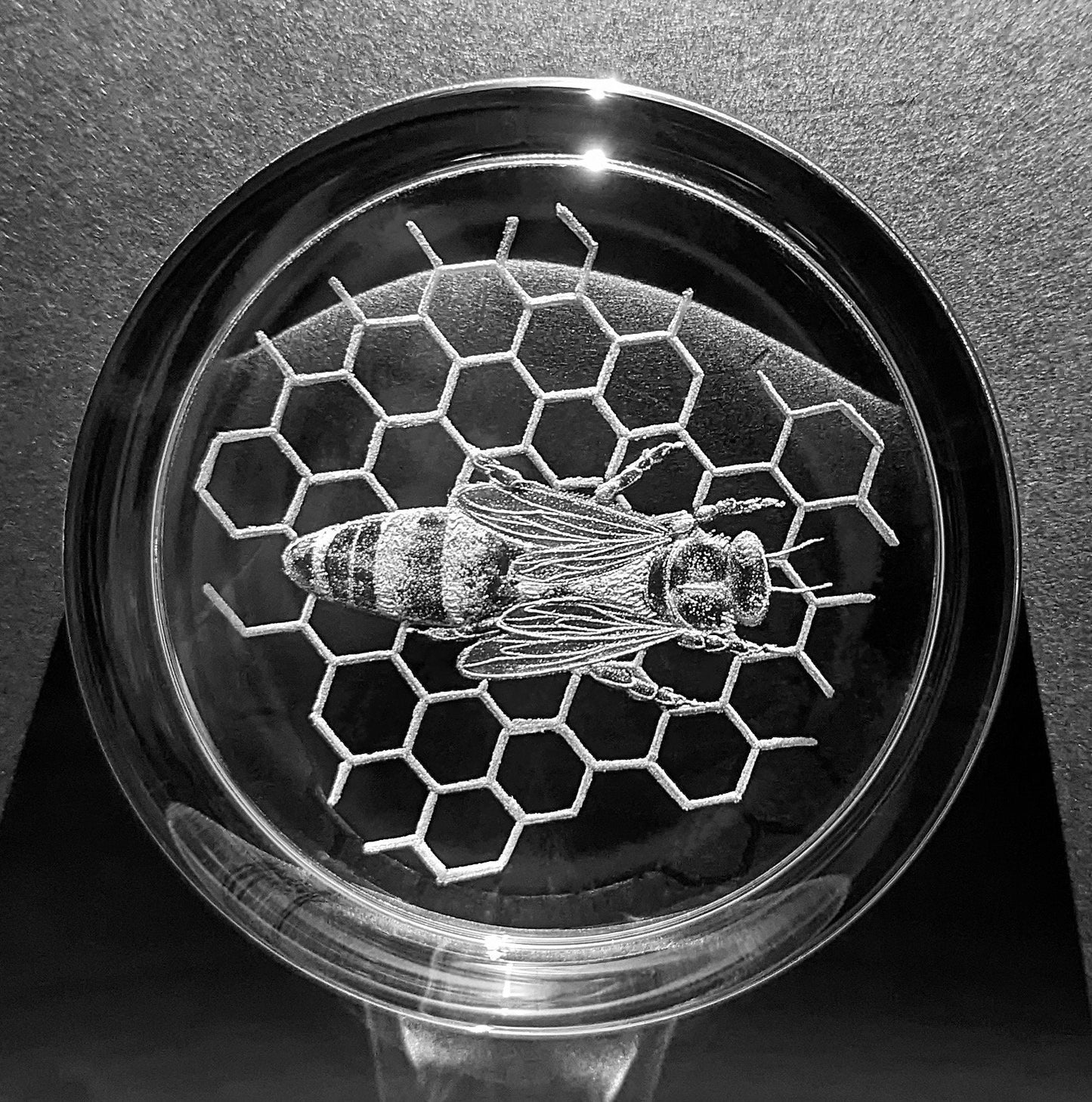 Unique Queen Bee Paperweight - Engraved Honeycomb and Bee Paperweight