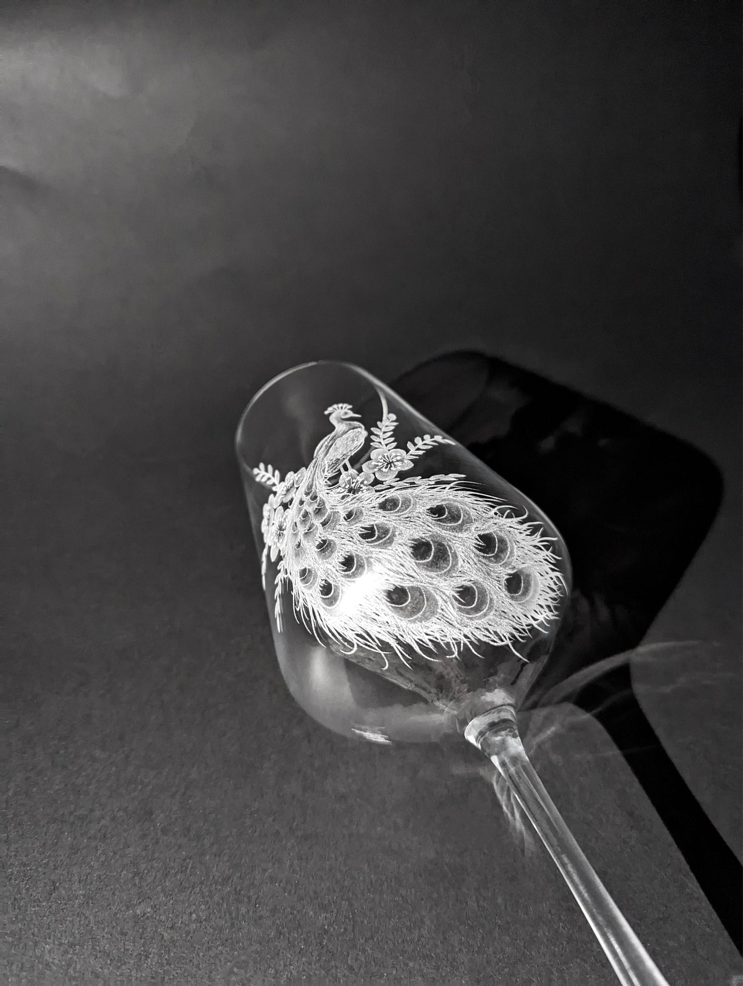 Hand Engraved Peacock Wine Glasses - Unique Peacock Gift