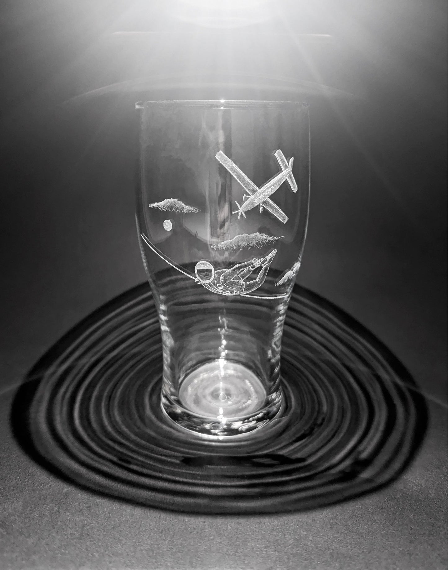 Hand Engraved Skydiving Pint Glass - Unique Skydiver Gift