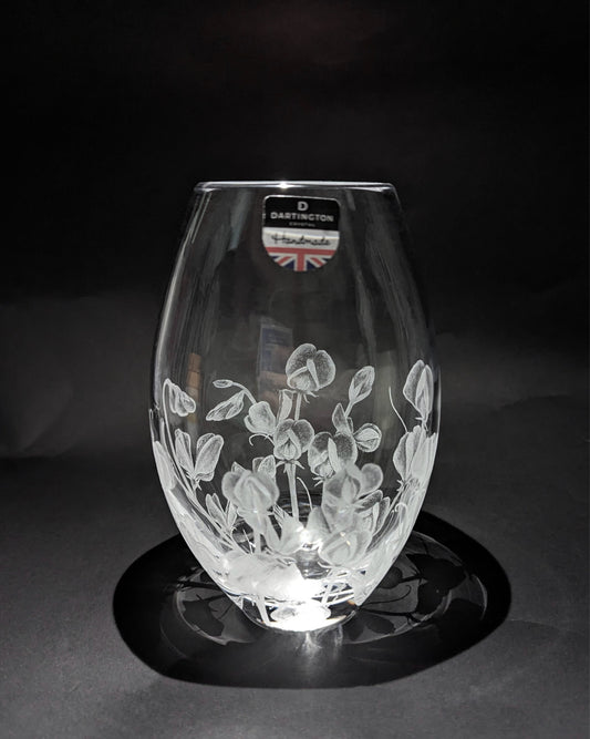 Hand Engraved Crystal Sweet Peas Vase - Unique Sweet pea Flower Gift