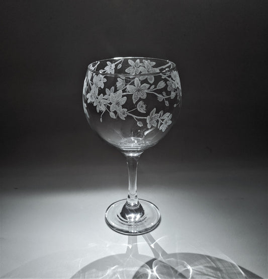 Hand Engraved Cherry Blossom Gin Glass – Floral Glass Gift