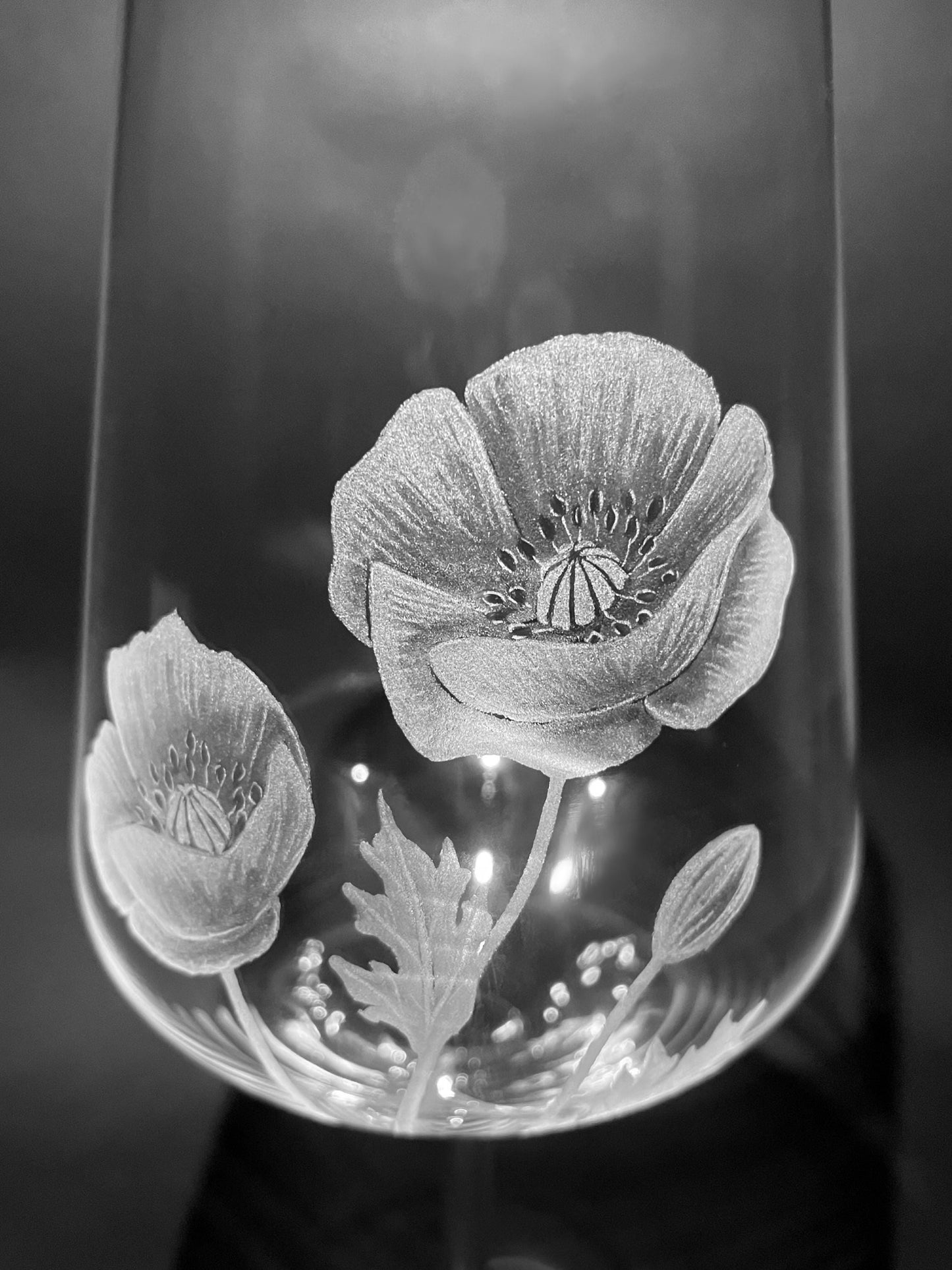 Hand Engraved Poppy Wine Glass – Remembrance & Floral Gift