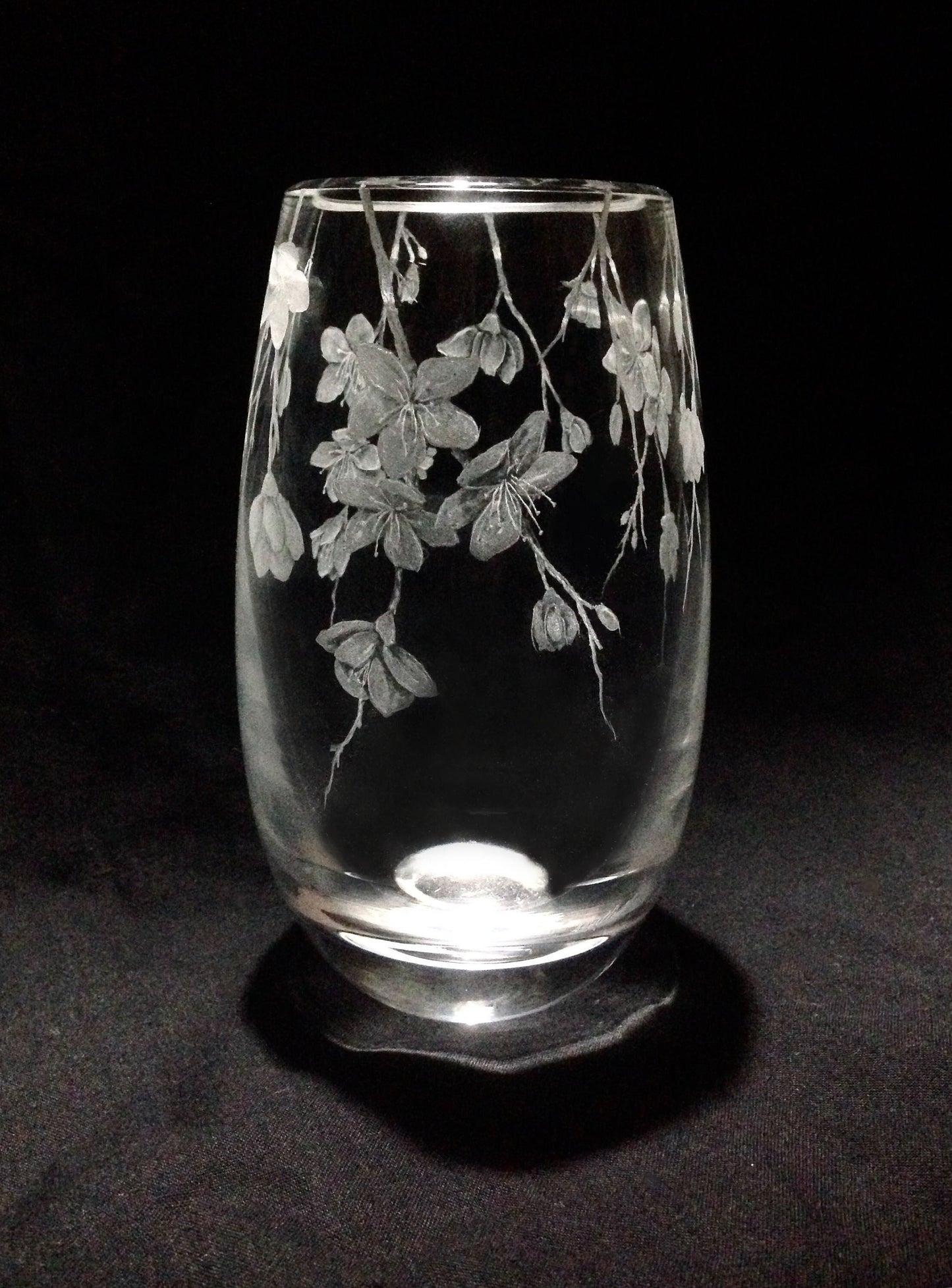 Glass Engraved Cherry Blossom Vase - Unique Cherry Blossom Gift
