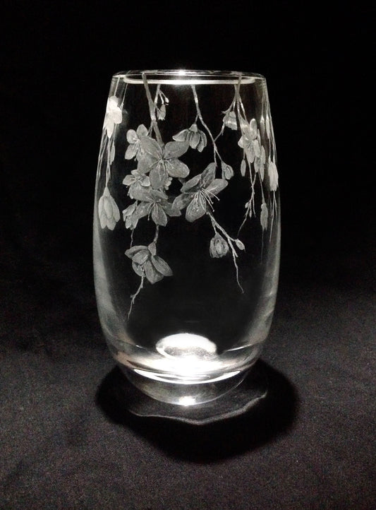 Glass Engraved Cherry Blossom Vase - Unique Cherry Blossom Gift