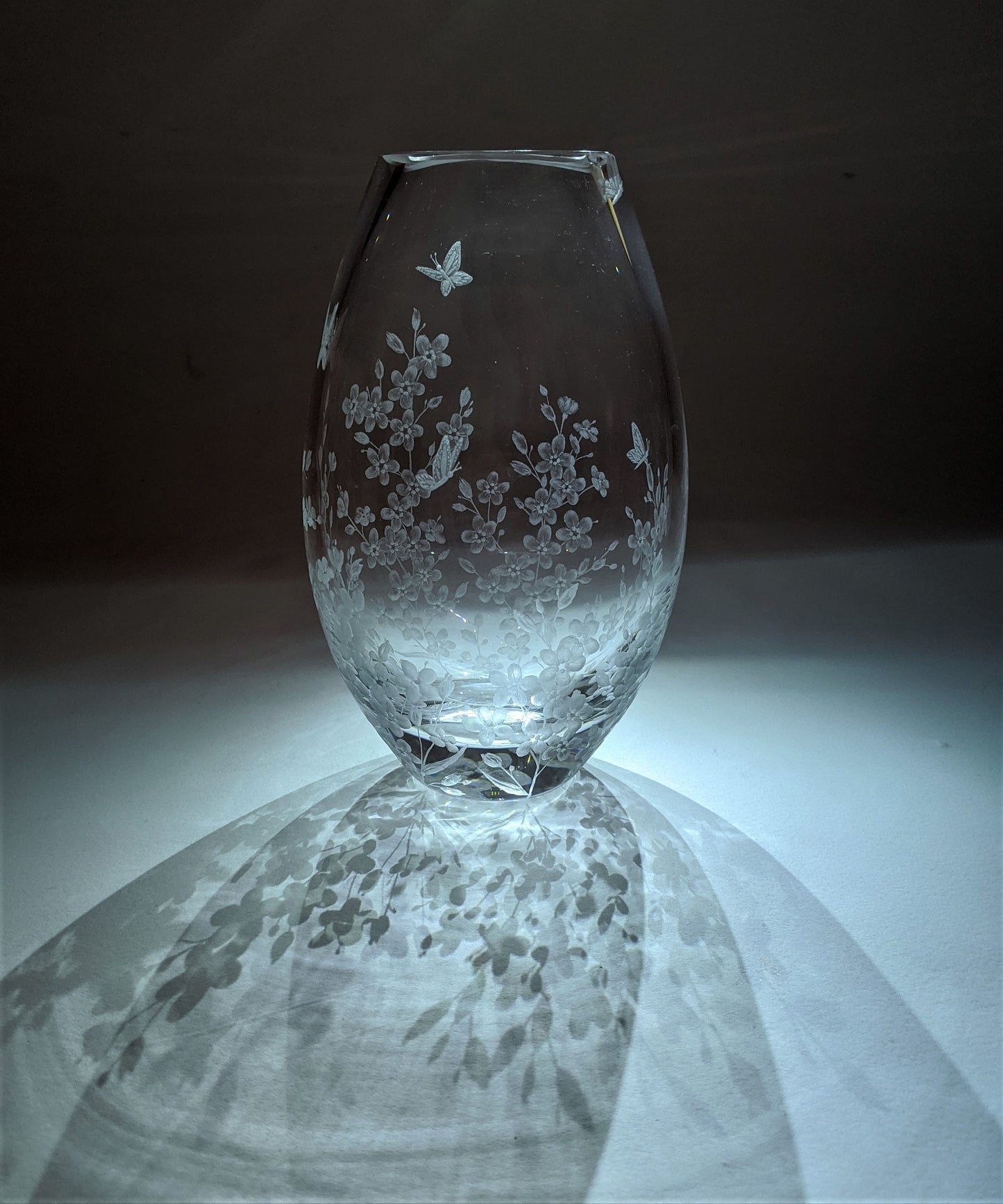 Hand Engraved Floral Crystal Vase – Forget-Me-Not & Butterfly Gifts