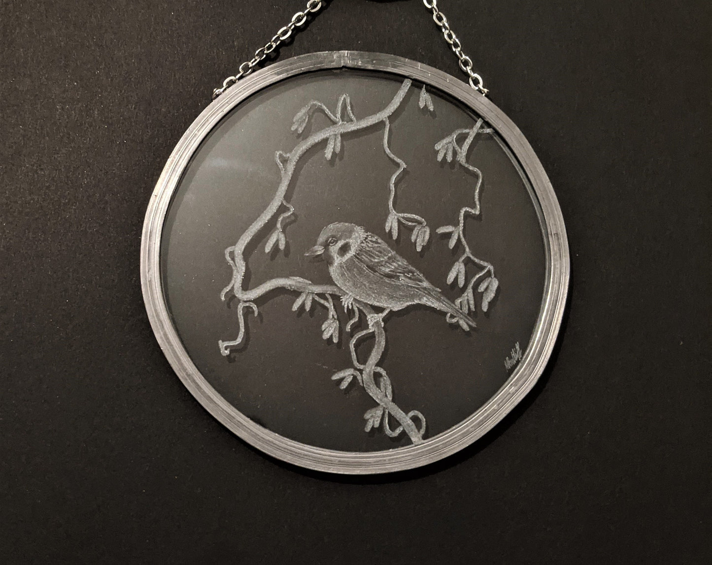 Hand Engraved Sparrow Garden Hanging Decoration - Bird Sun Catcher Gift