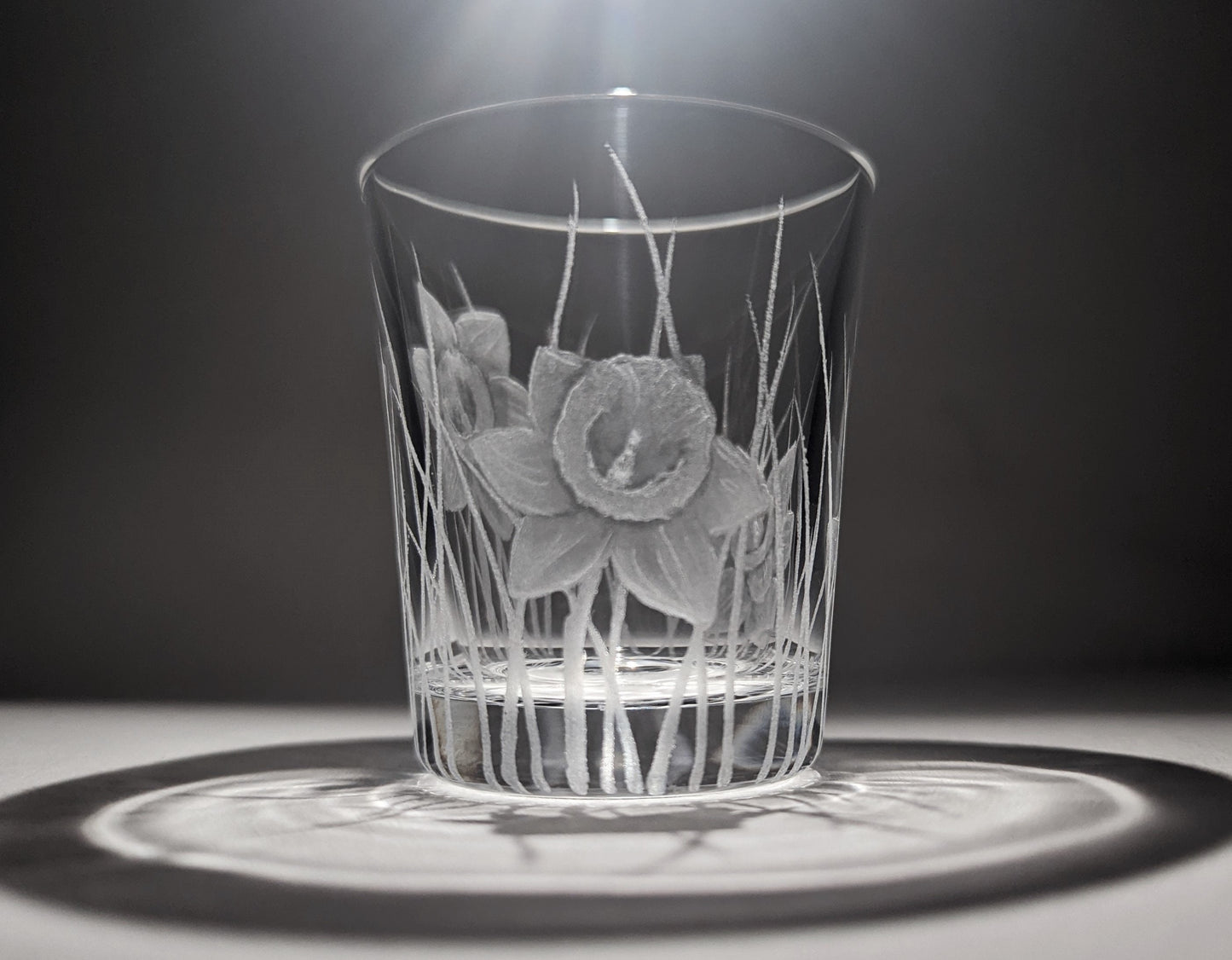 Floral Shot Glass - Hand Engraved Daffodil Liqueur Glass